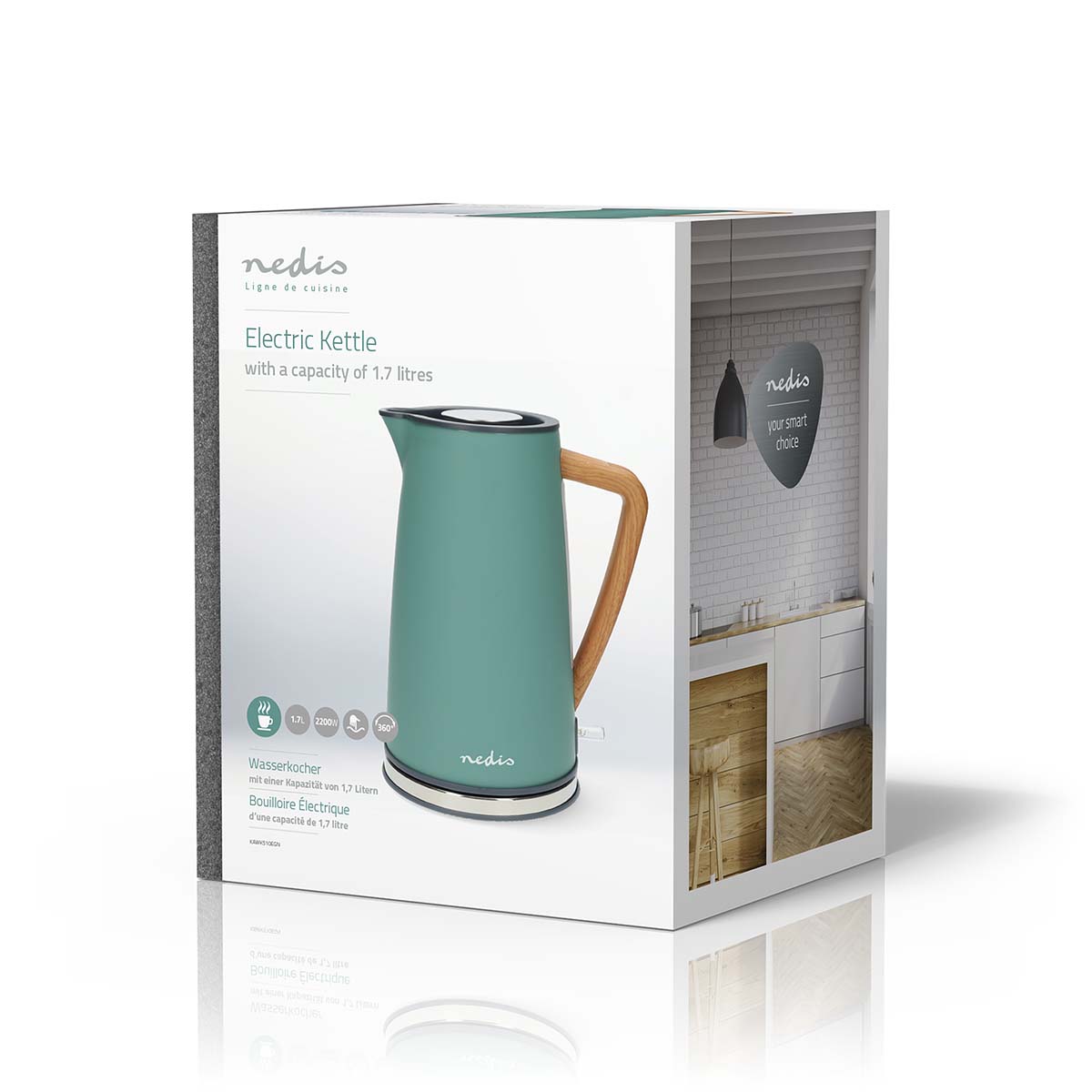 Wasserkocher | 1.7 l | Soft-Touch | Grün | Um 360 Grad drehbar | Verdecktes Heizelement | Strix Controller | Boil-dry protection