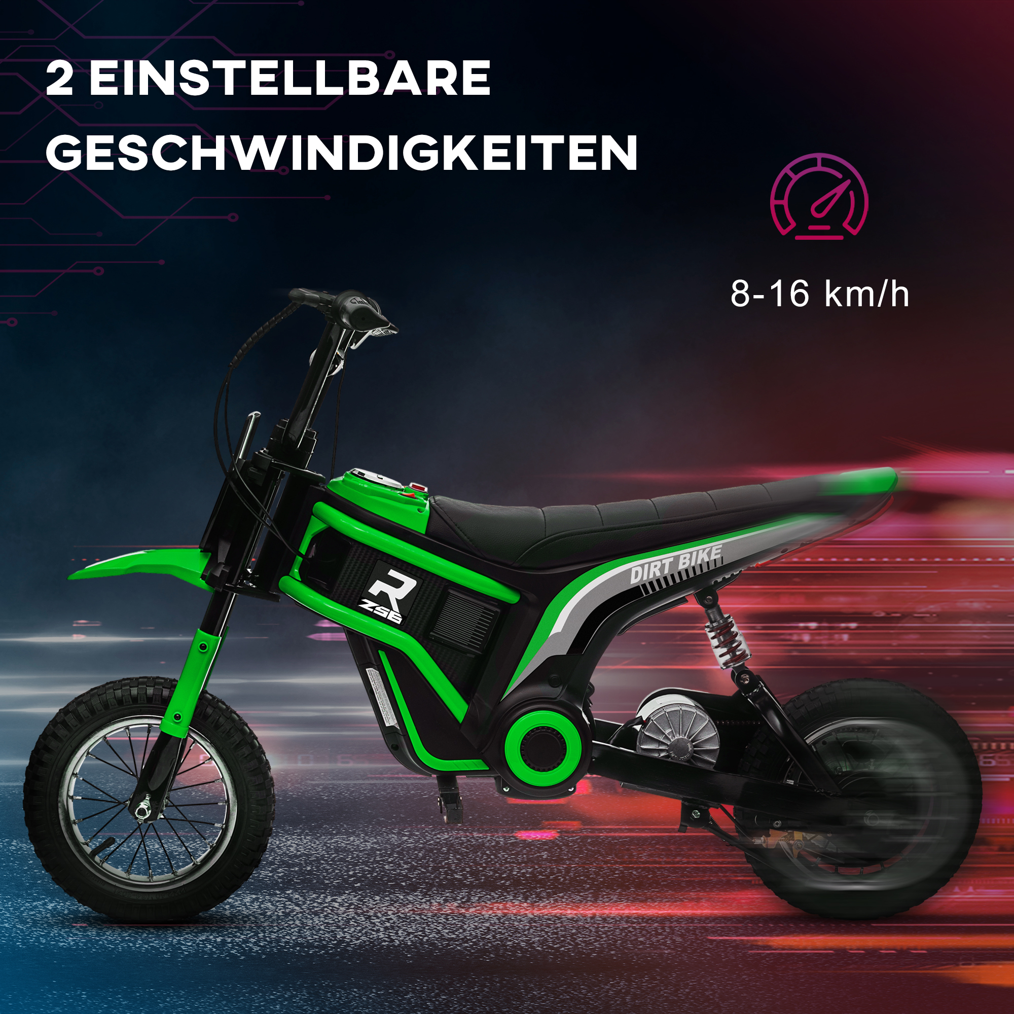 Elektro-Kindermotorrad, 24V Motor, einstellbare Geschwindigkeit, Musik & Lichter, Grün