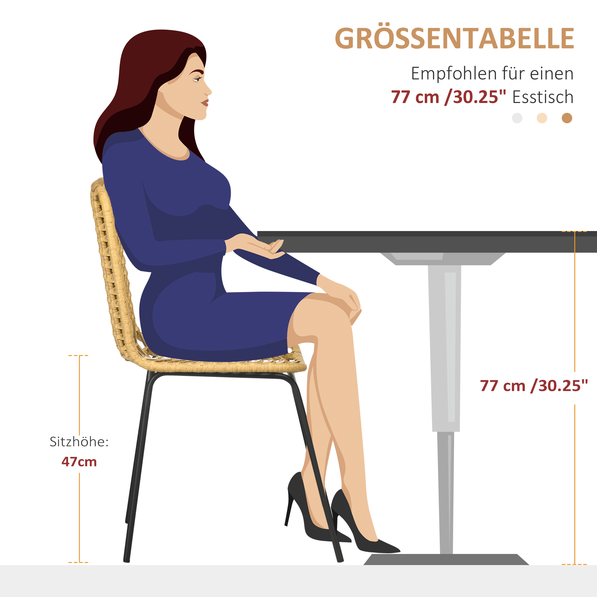 2er-Set Esszimmerstühle im Boho-Stil, Akzentstuhl, PE-Rattan, 44 cm x 58 cm x 85 cm, Natur + Gelb