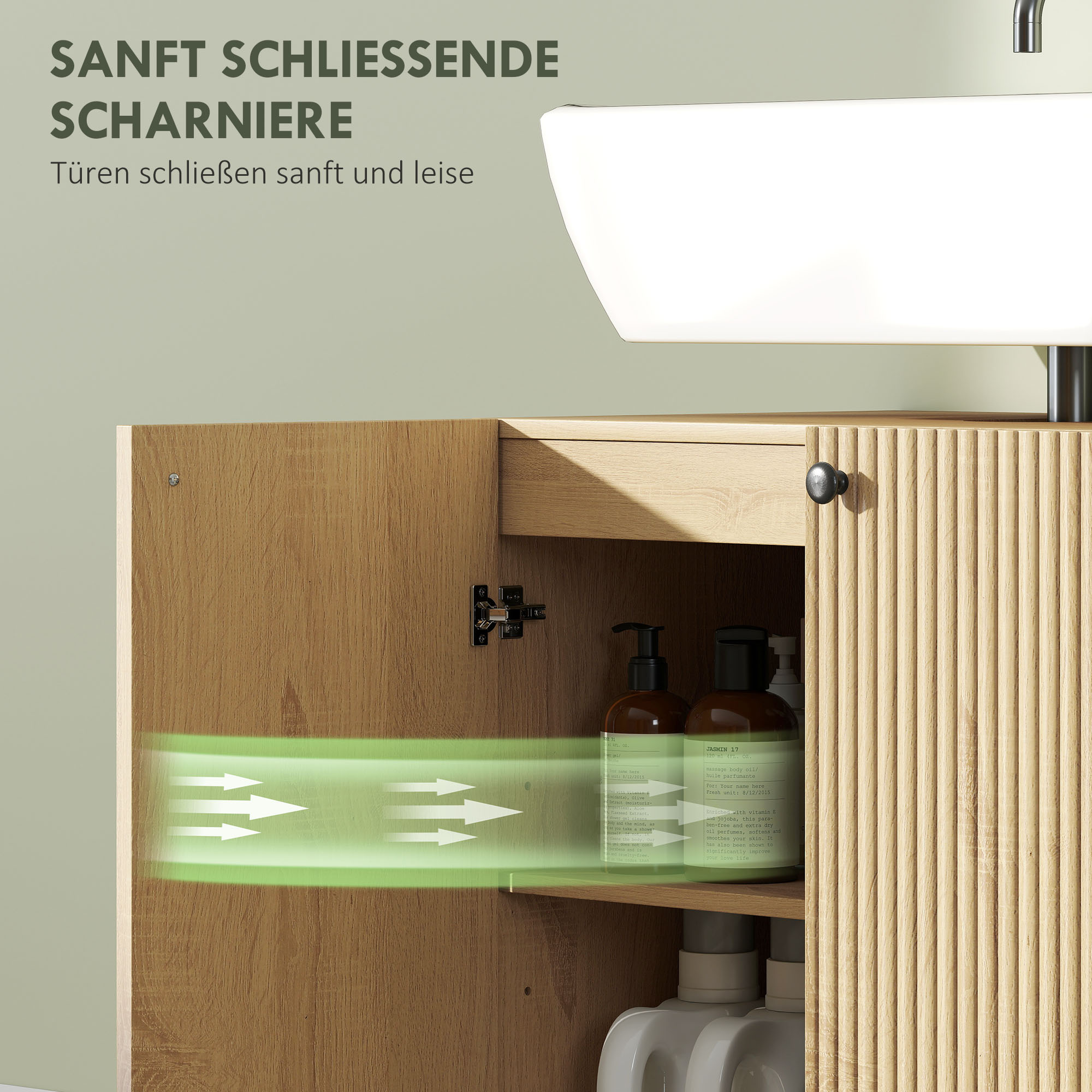 Waschbecken-Unterschrank für Badezimmer, 3-stufiges Regal, Räder, Holz