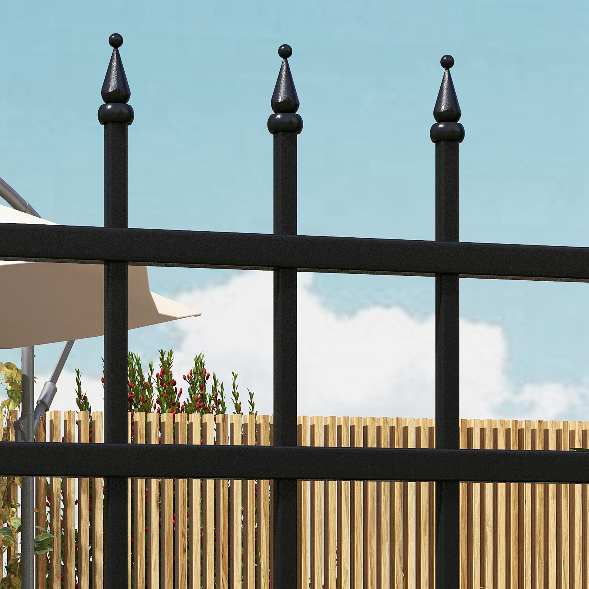 Gartentor, Schloss und Schlüssel, dekorative Spitzen, rostfreier Stahl, 107x204cm, Schwarz