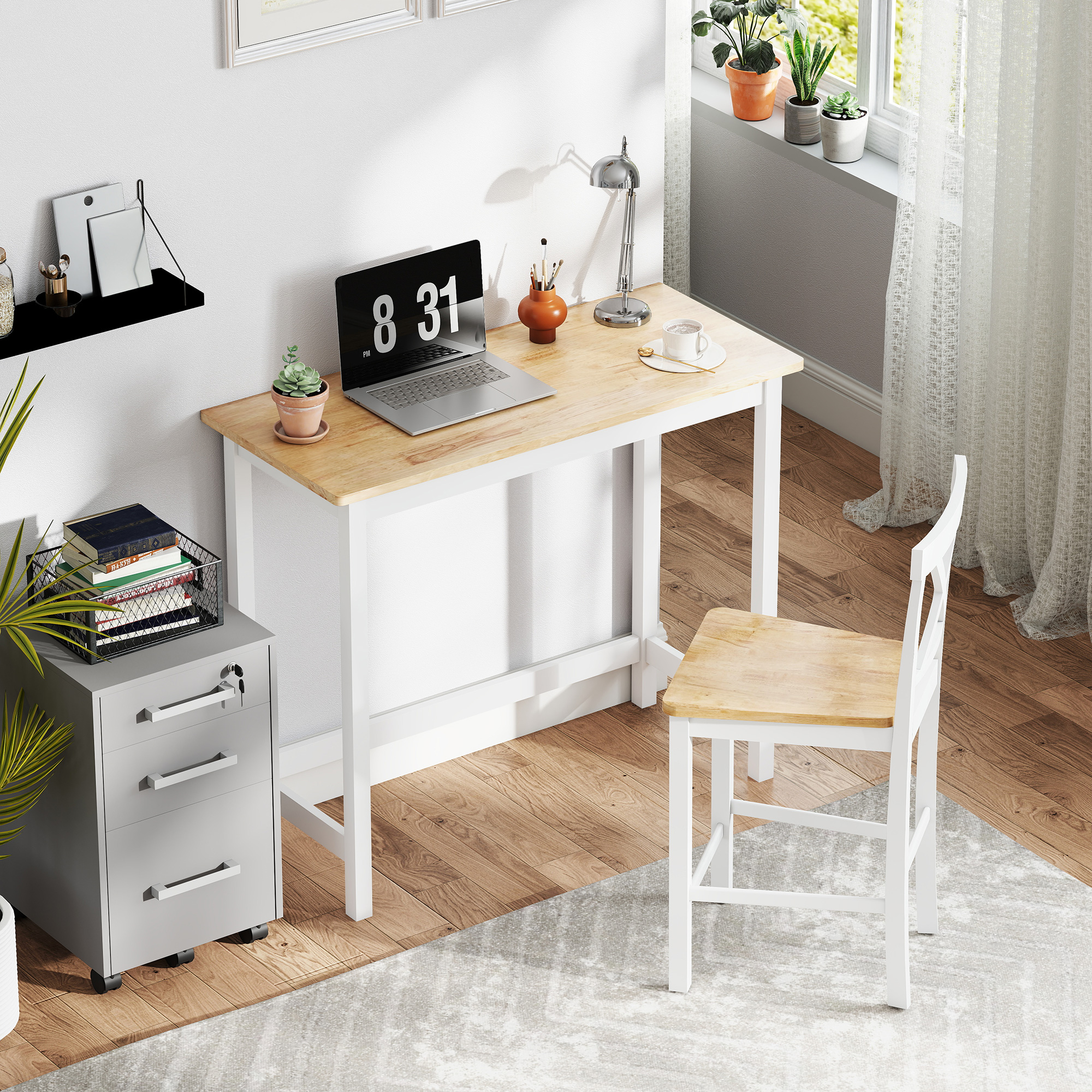 Bartisch, Eichenoptik, kompakt, Platz für 2 Personen, Naturholz+Weiß