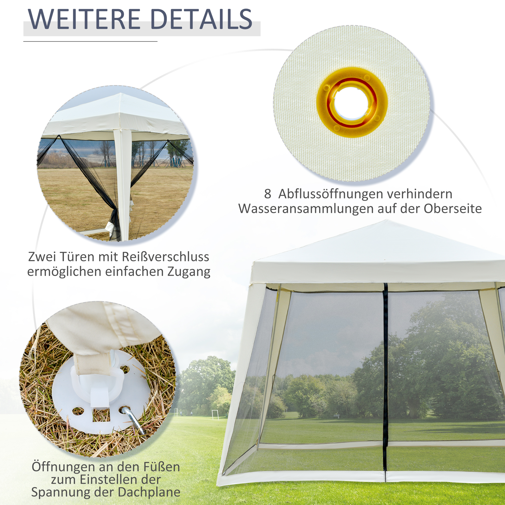 Gartenpavillon Pavillon Festzelt Partyzelt wetterfest Zelt mit Moskitonetz Metall + Polyester Cremeweiß 3 x 3 m