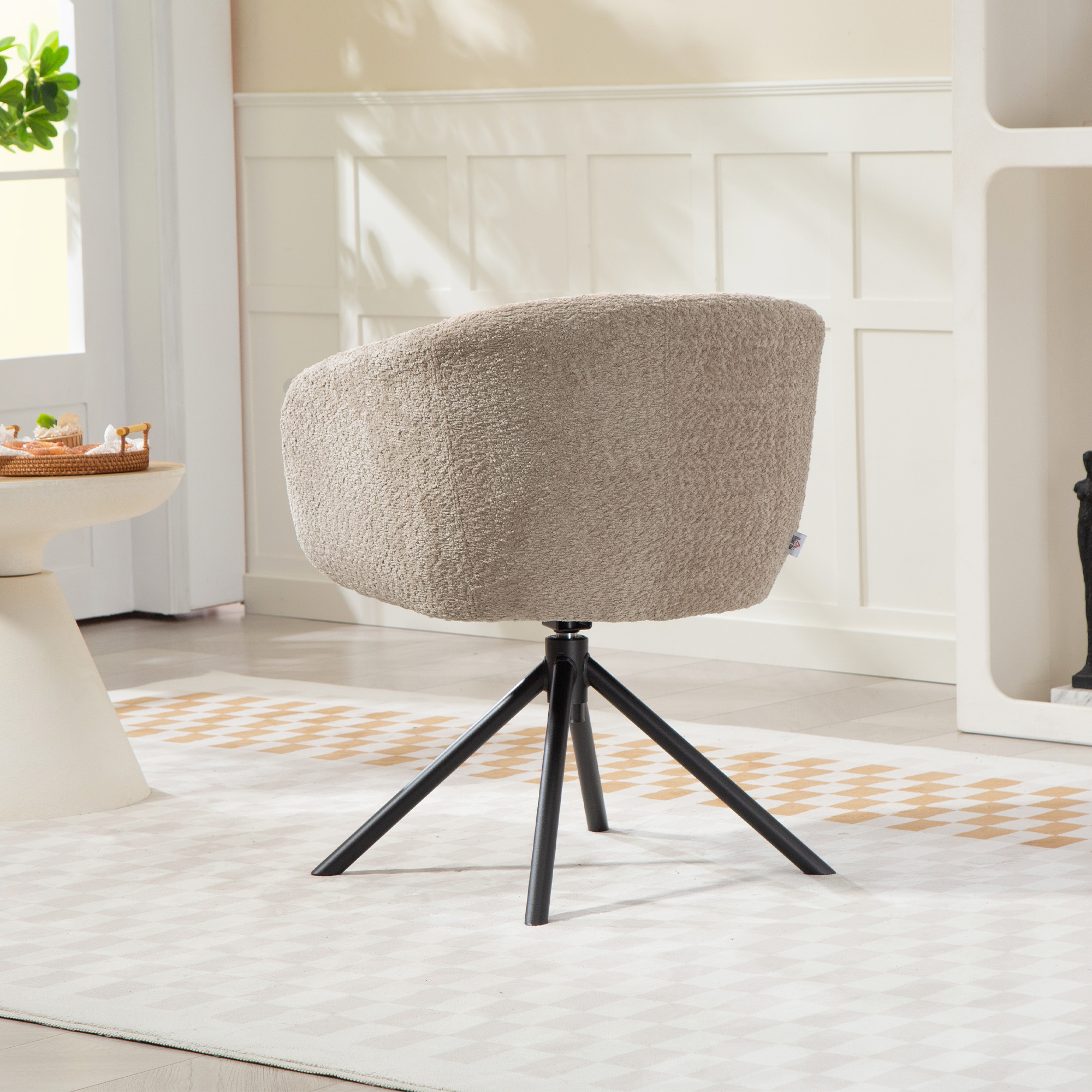 Sessel, Polsterstuhl mit bequemer Sitzschale, drehbar, kuscheliger Bezug, bis 120 kg, Hellbraun