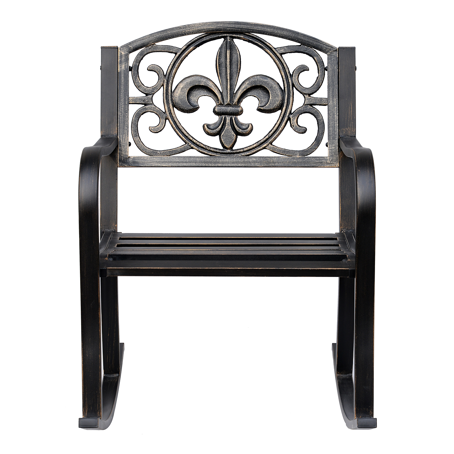 Schaukelstuhl Gartenstuhl Schwingsessel antik Garten Metall Bronze B60 x T73 x H85cm