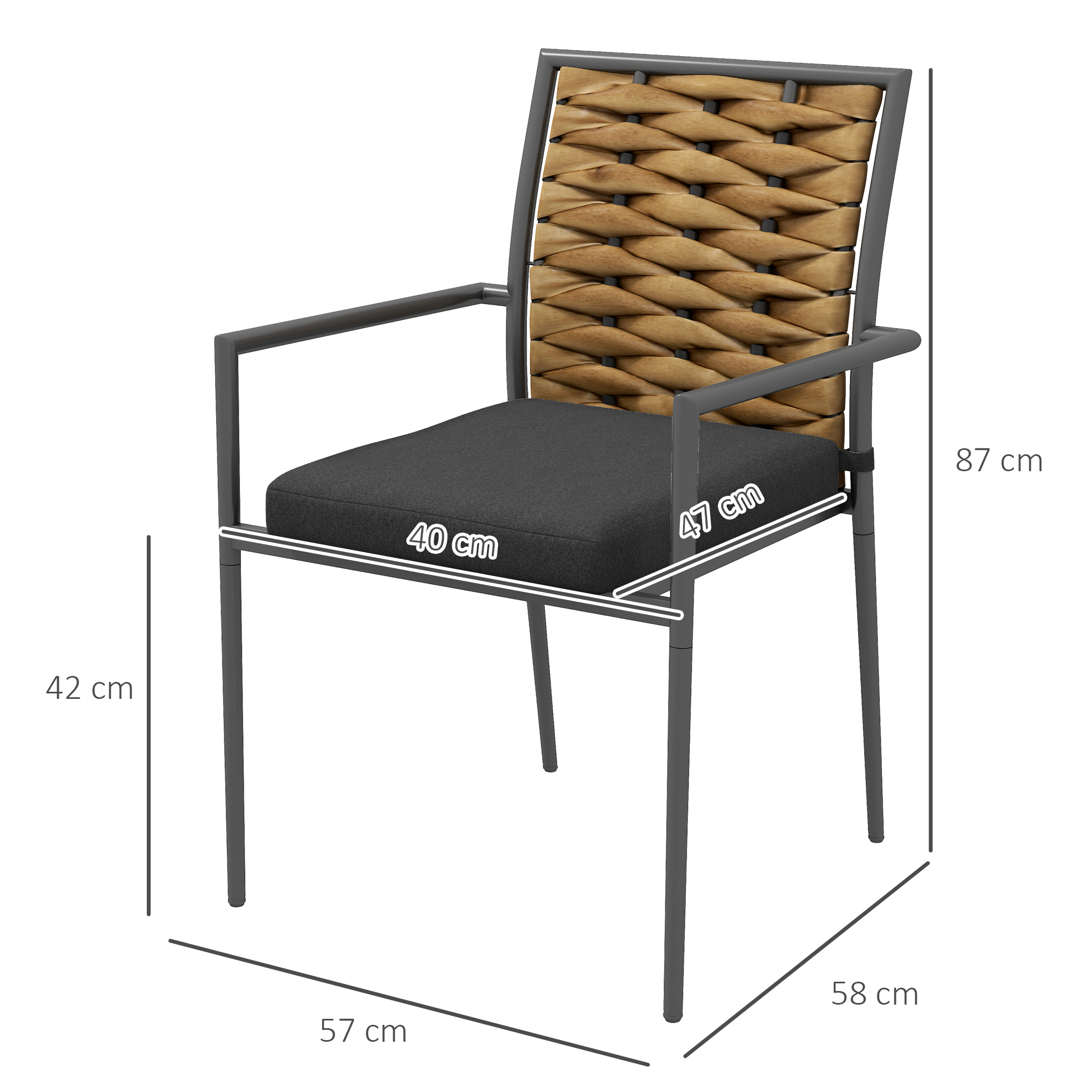 Gartenstühle Outdoor-Stühle Terrassenstühle, wetterbeständig, modernes Design, 57 x 58 x 87cm, Braun+Schwarz+Grau