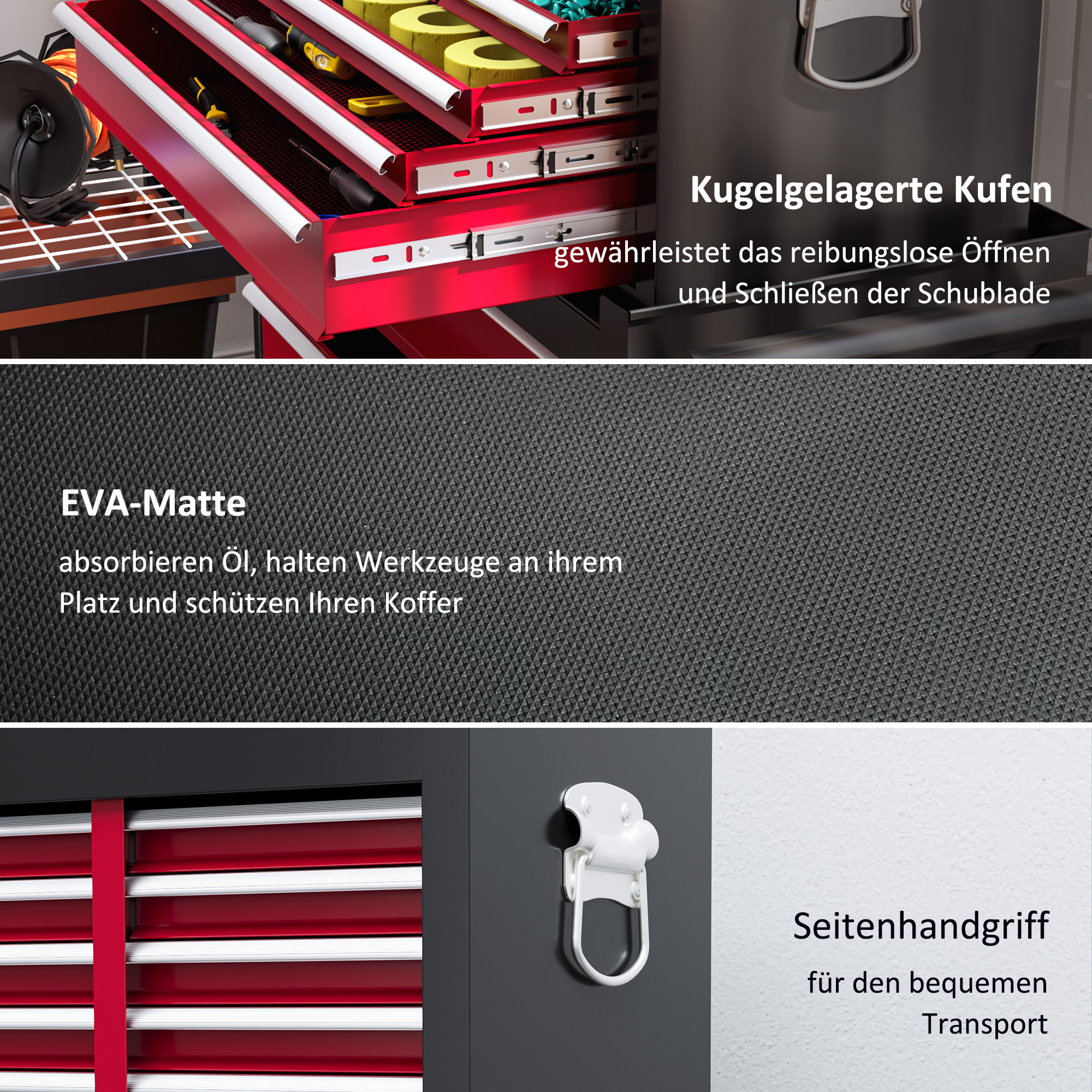 Werkzeugwagen, zweiteilig, abschließbar, 14 Schubladen, Lochwand, Stahl, Rot