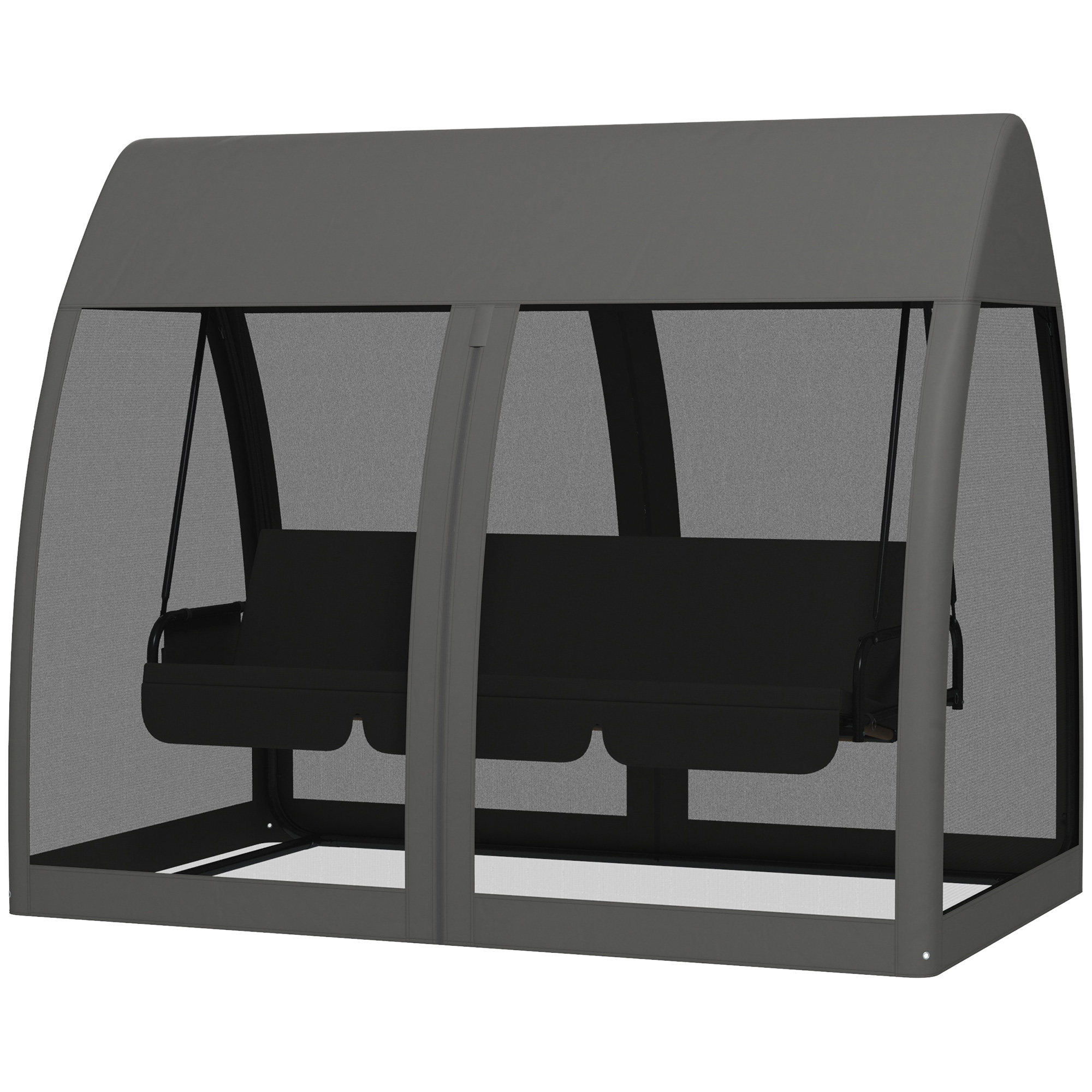3-Sitzer-Terrassen-Schaukel, Veranda-Schaukel mit Bettfunktion, Hollywoodschaukel mit Mückennetz und Stahlrahmen, Grau
