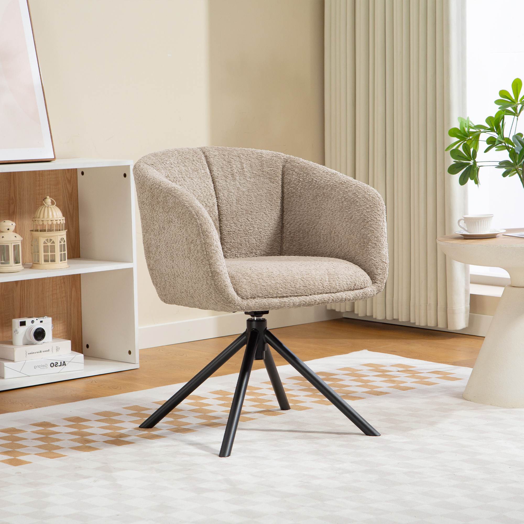 Sessel, Polsterstuhl mit bequemer Sitzschale, drehbar, kuscheliger Bezug, bis 120 kg, Hellbraun