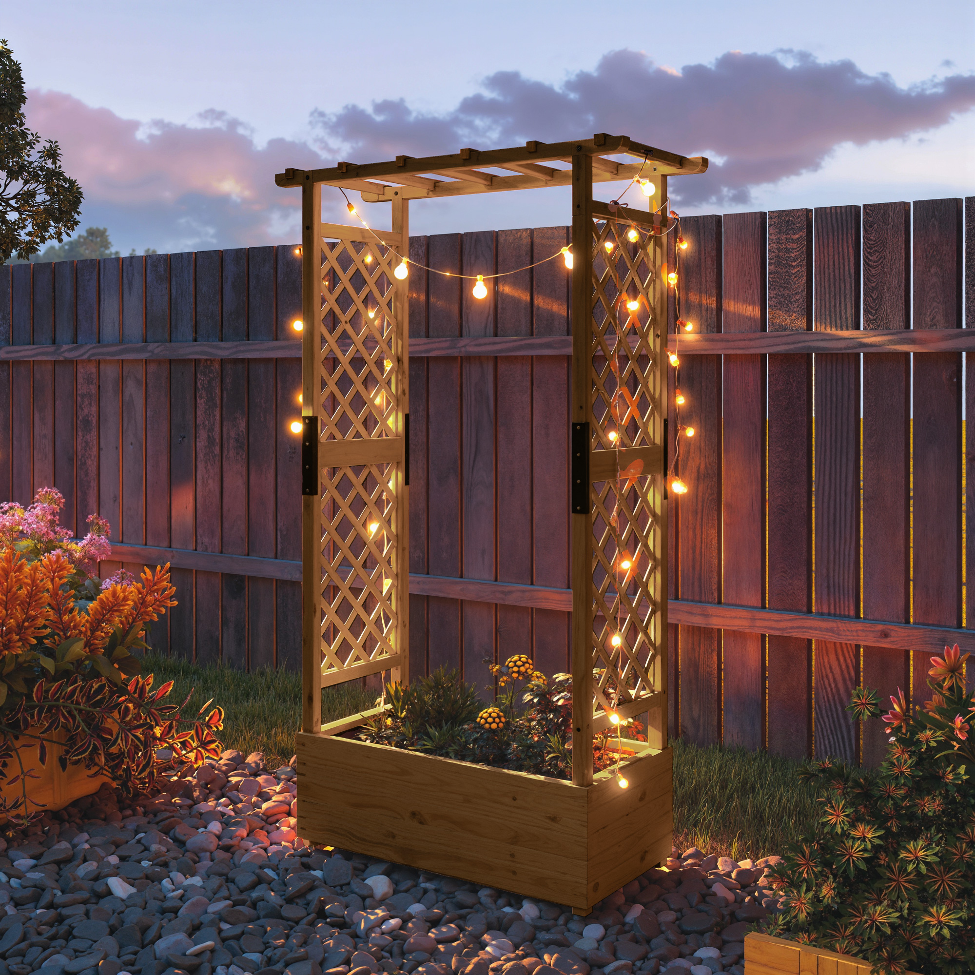 Hochbeet mit Rankengitter und Dach, für Blumen, Obst, Gemüse, Kräuter, 110 x 44 x 181 cm, Holz, Orange