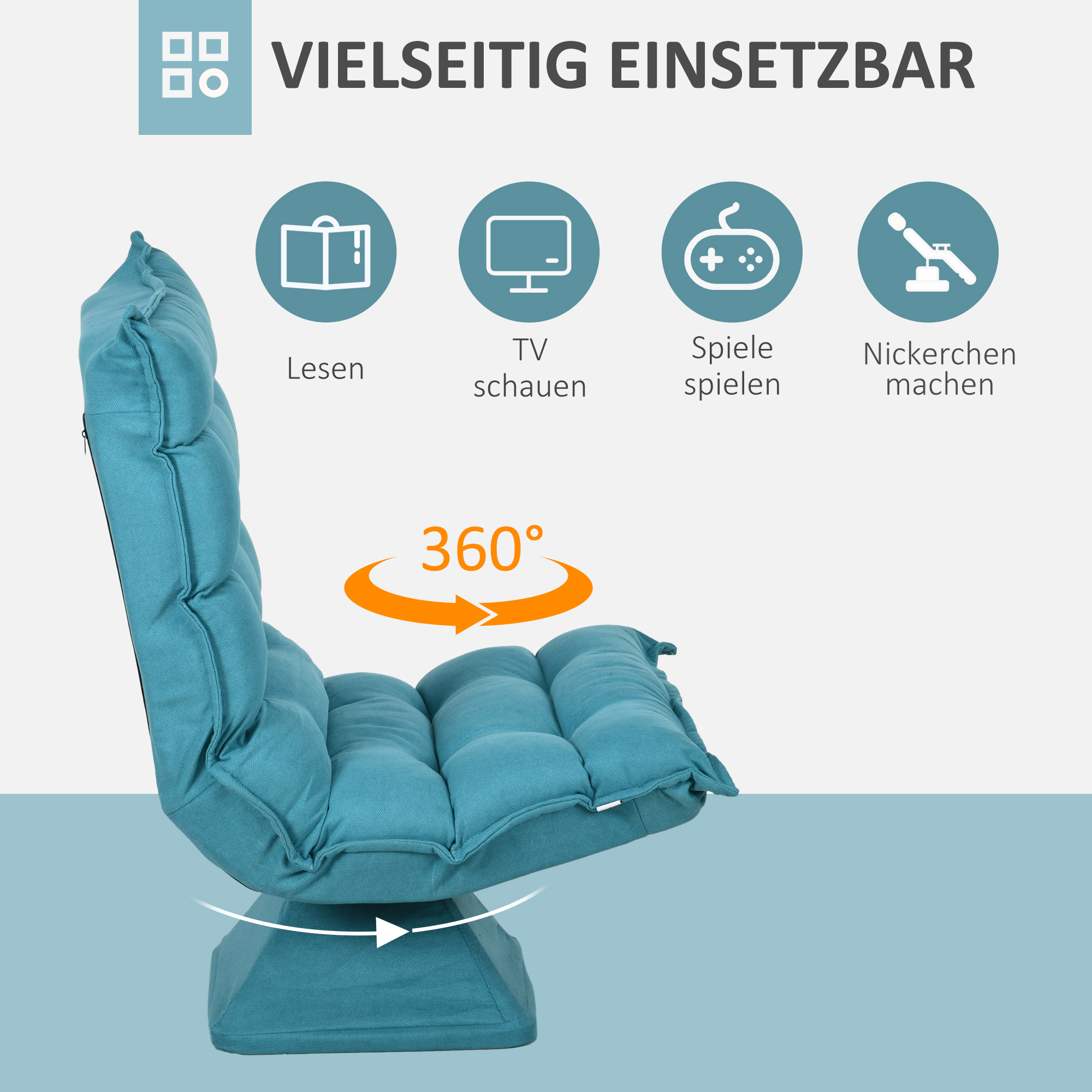 Relaxsessel Lesesessel, drehbar, Samtoptik, 62 cm x 70 cm x 95 cm, Blau