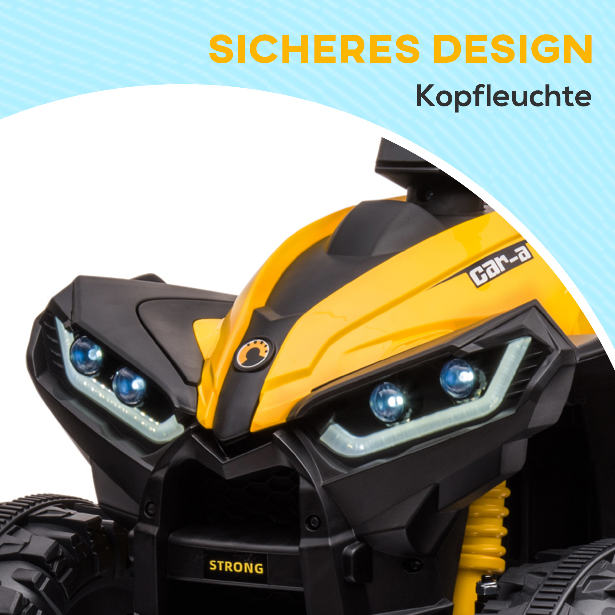 Kinderquad, LED-Scheinwerfer, MP3-Player, Stoßdämpfer, ergonomischer Sitz, Gelb+Schwarz