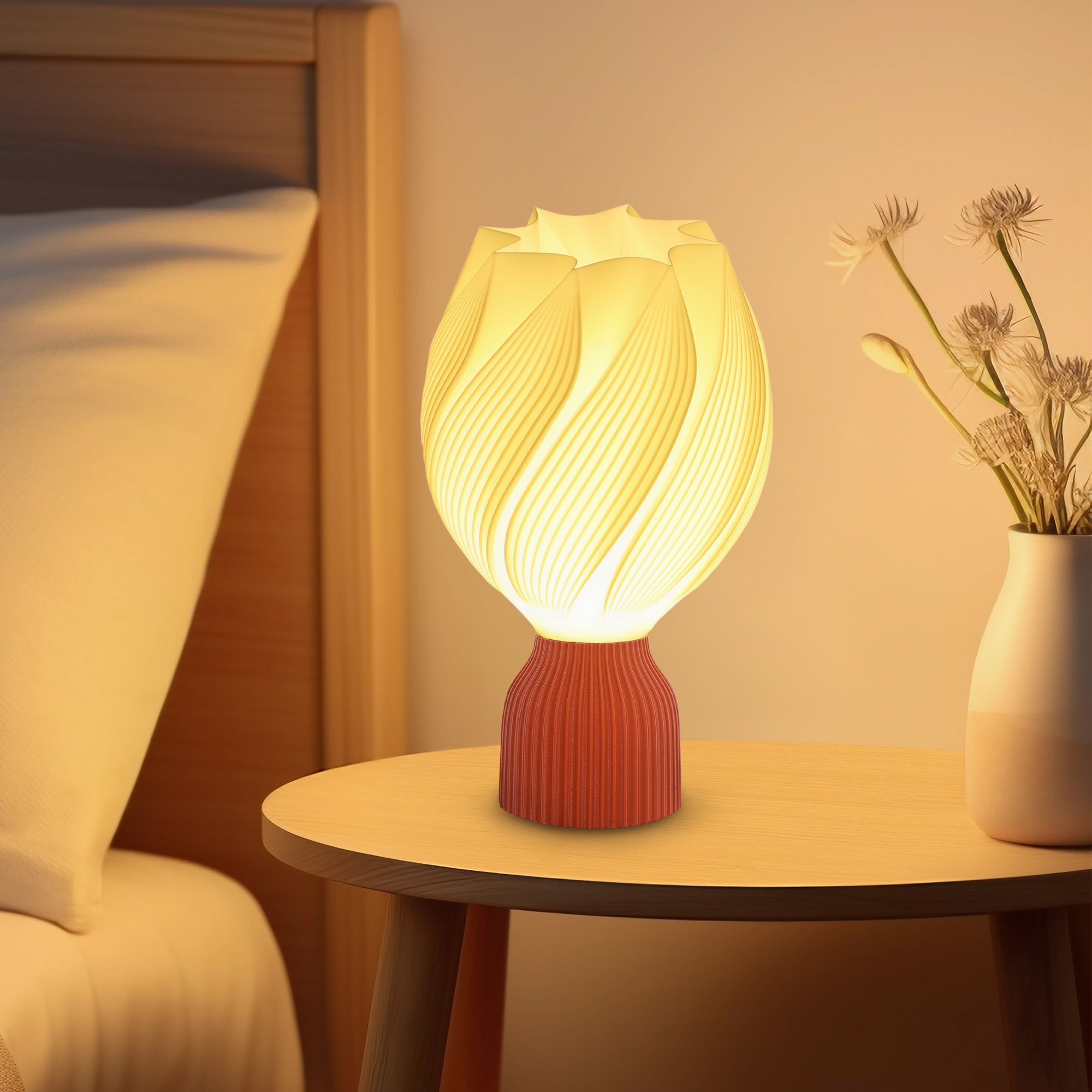 3D-gedruckte Lampe mit Blütenblattformen, Kunststoff, energieeffizient, Weiß