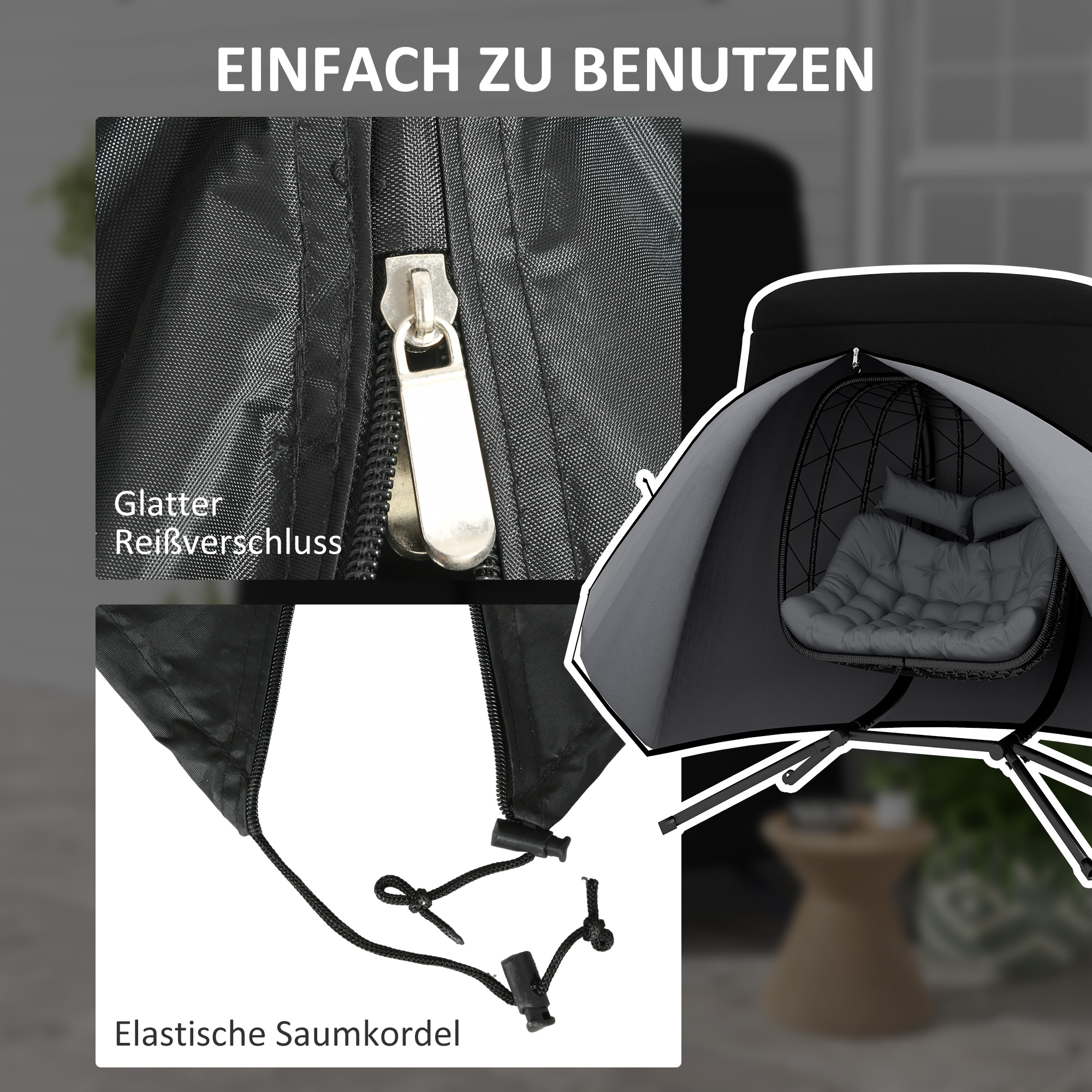 Outdoor-Möbelabdeckung Möbelabdeckung Schutzplane für Möbel, wetterbeständig, 196 cm x 196 cm x 230 cm, Schwarz