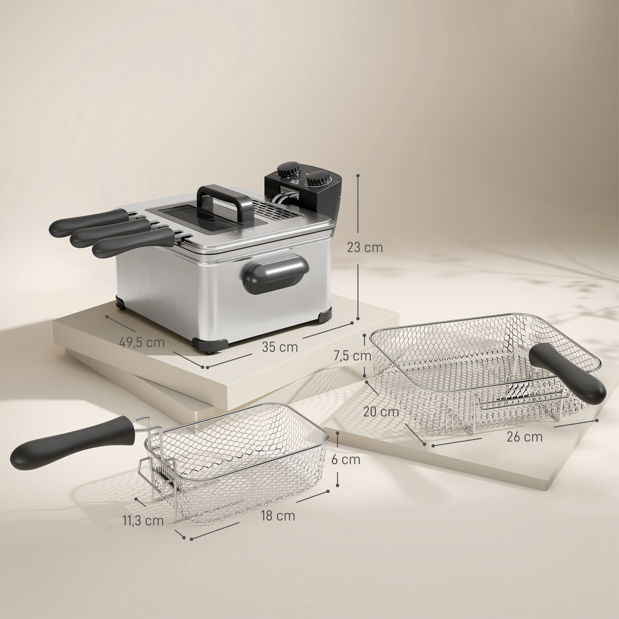 Fritteuse, 5 L Ölkapazität, Timer, Sichtfenster, 2000W Leistung, Silberfarben