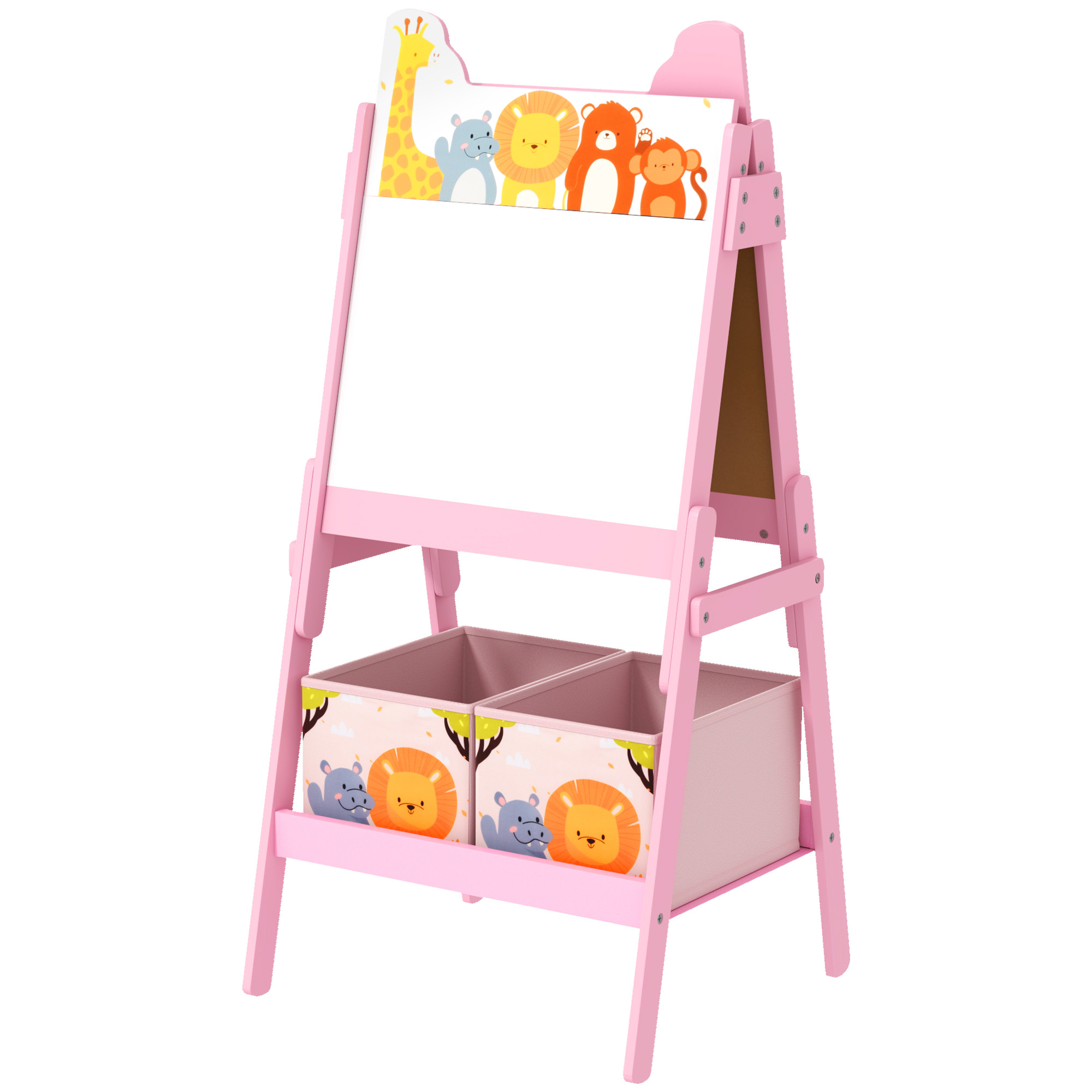 2-in-1 Kindermalstaffelei mit Whiteboard, Kreidetafel, Aufbewahrungsboxen, für Kinder im Alter von 3-8 Jahren, Rosa