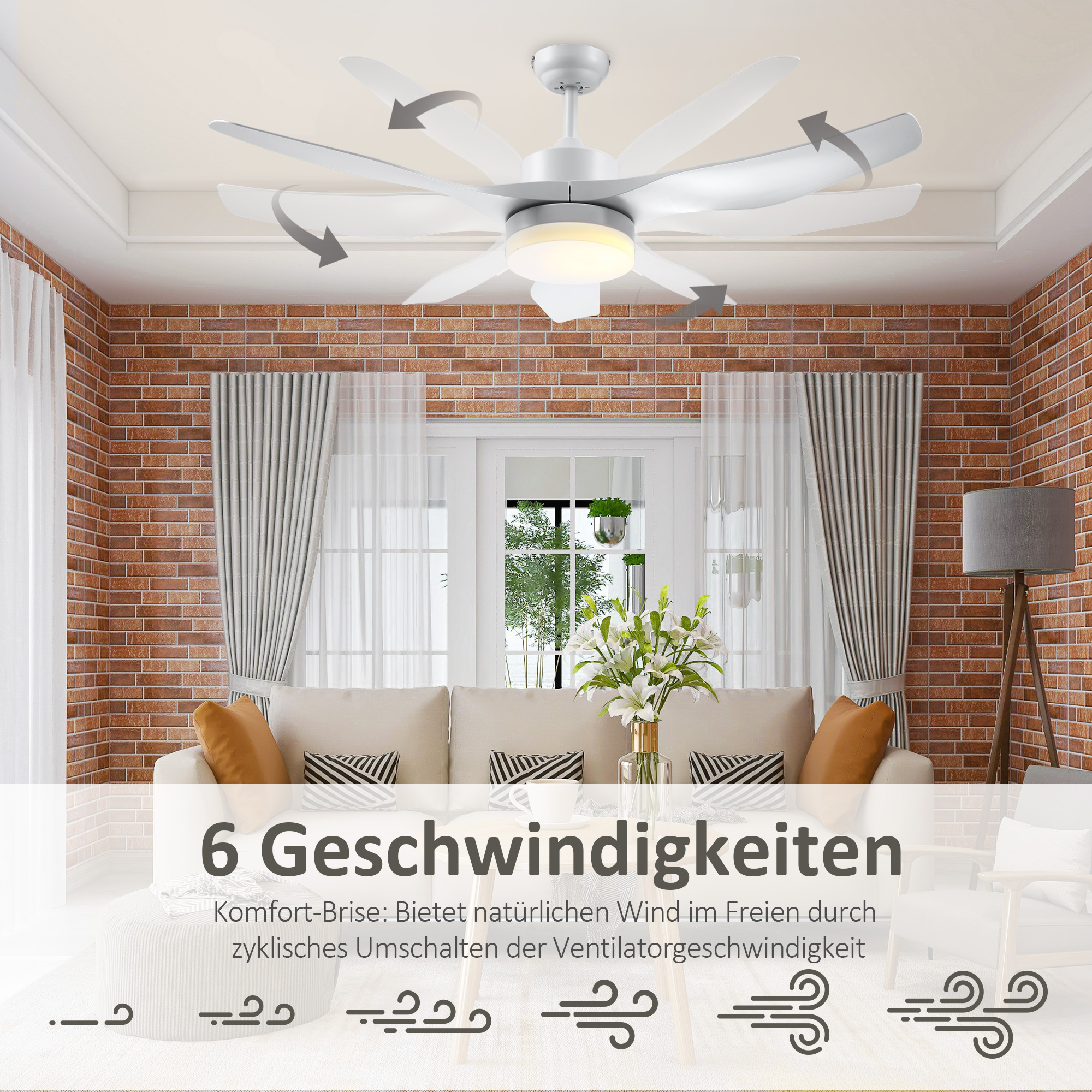 Deckenventilator mit LED-Licht, 2-in-1 Design, mit Timer, Fernbedienung, Deckenlampe mit Ventilator, Weiß