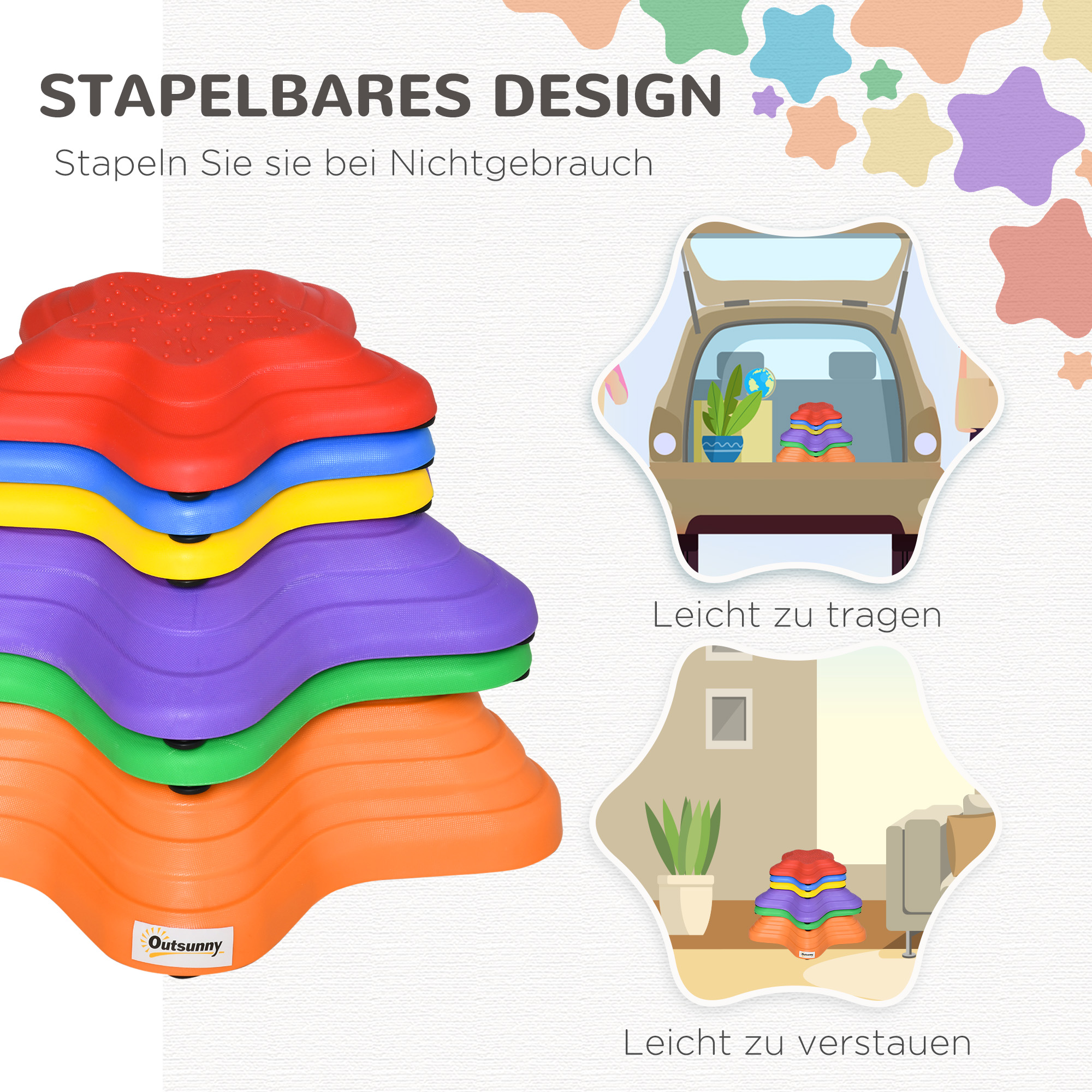 Trittsteine für Kinder, stapelbar, rutschfest, 3 Größen, bis 80 kg, In-/Outdoor