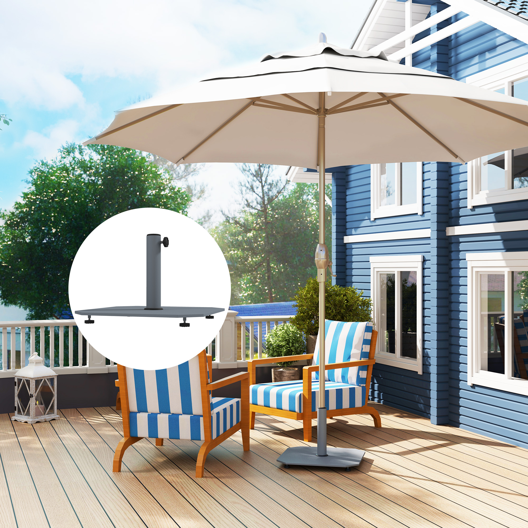 Sonnenschirmständer aus Metall 18,5 kg Schirmständer, Quadratisch Schirmhalter für Sonnenschirm 32/38/48mm