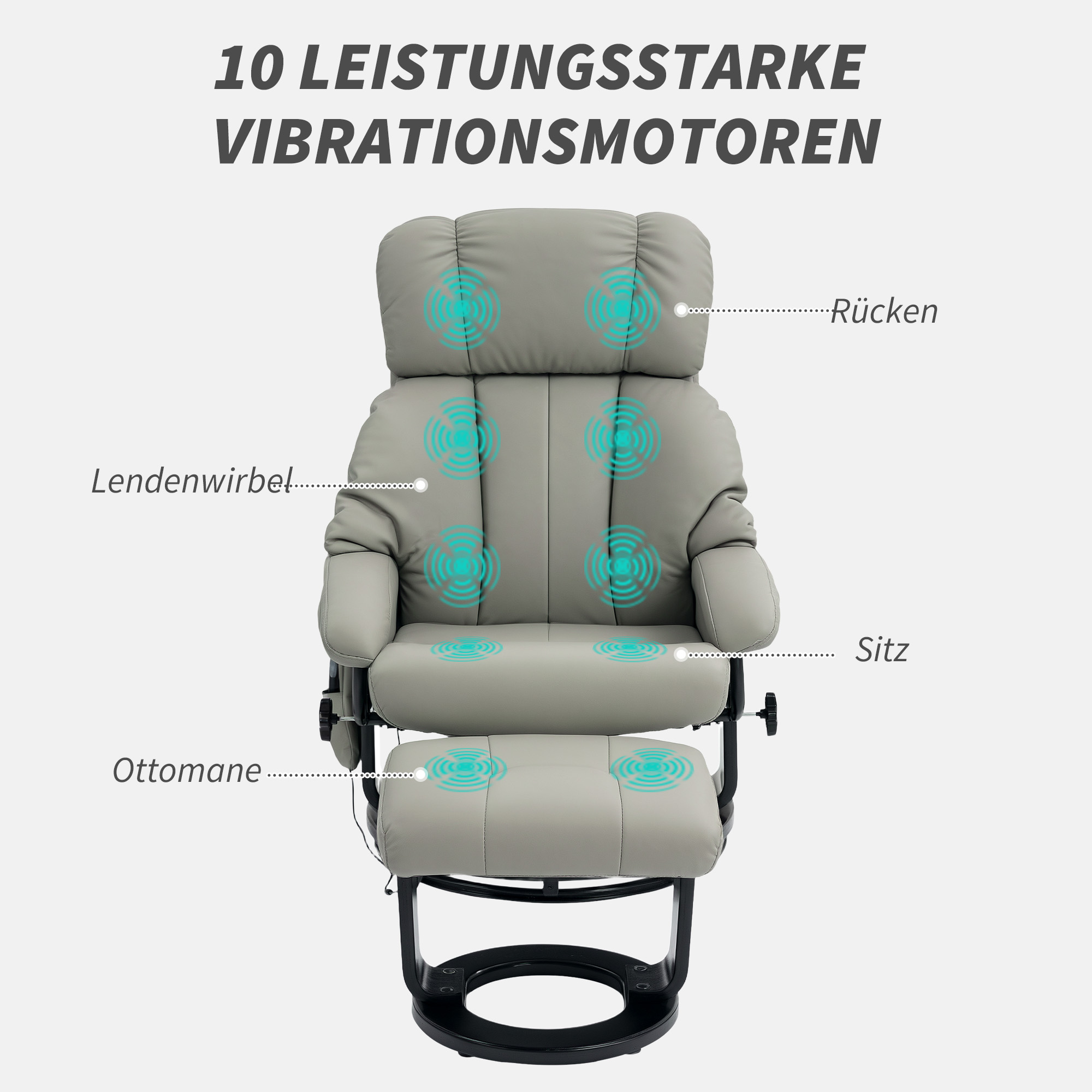 Relaxsessel Massagefunktion Fernsehsessel mit Seitentasche, Kunstleder, Grau