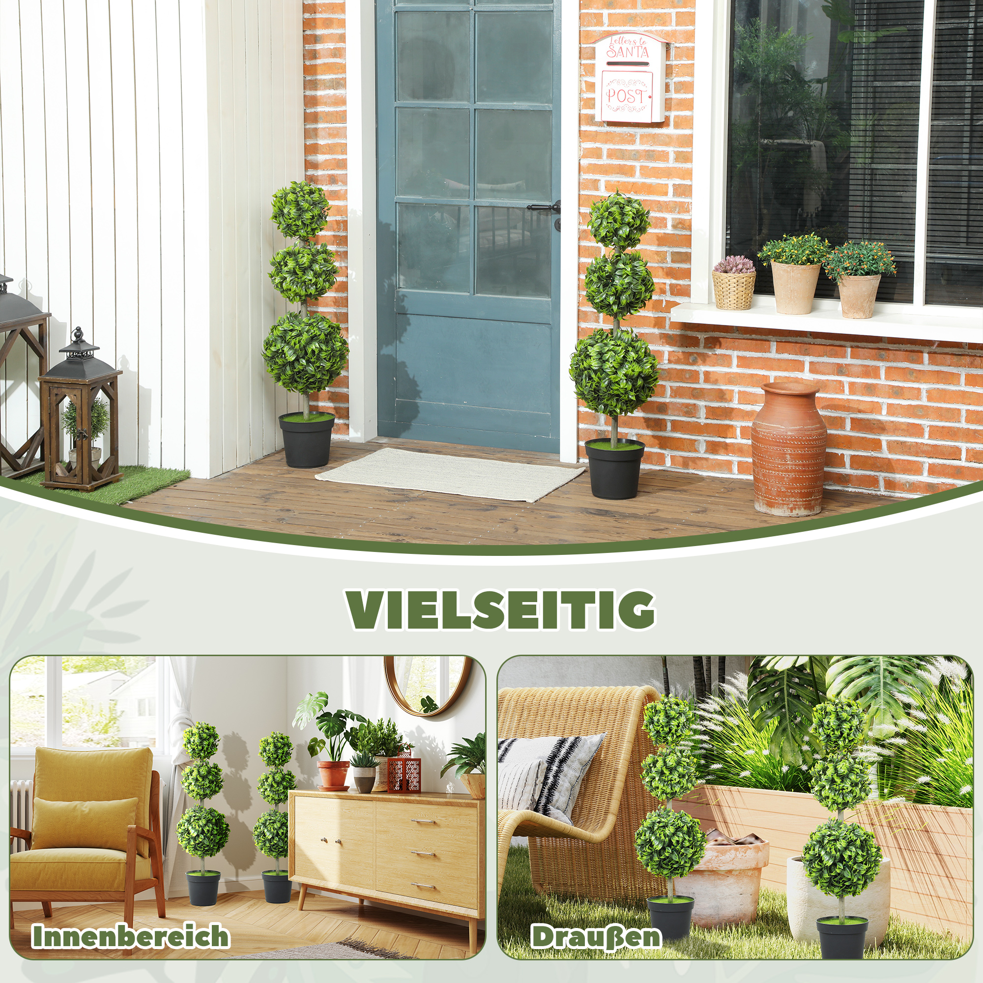 Kunstpflanzen im Topf, Kunststoff-Blätter, beflockte Erde, Grün