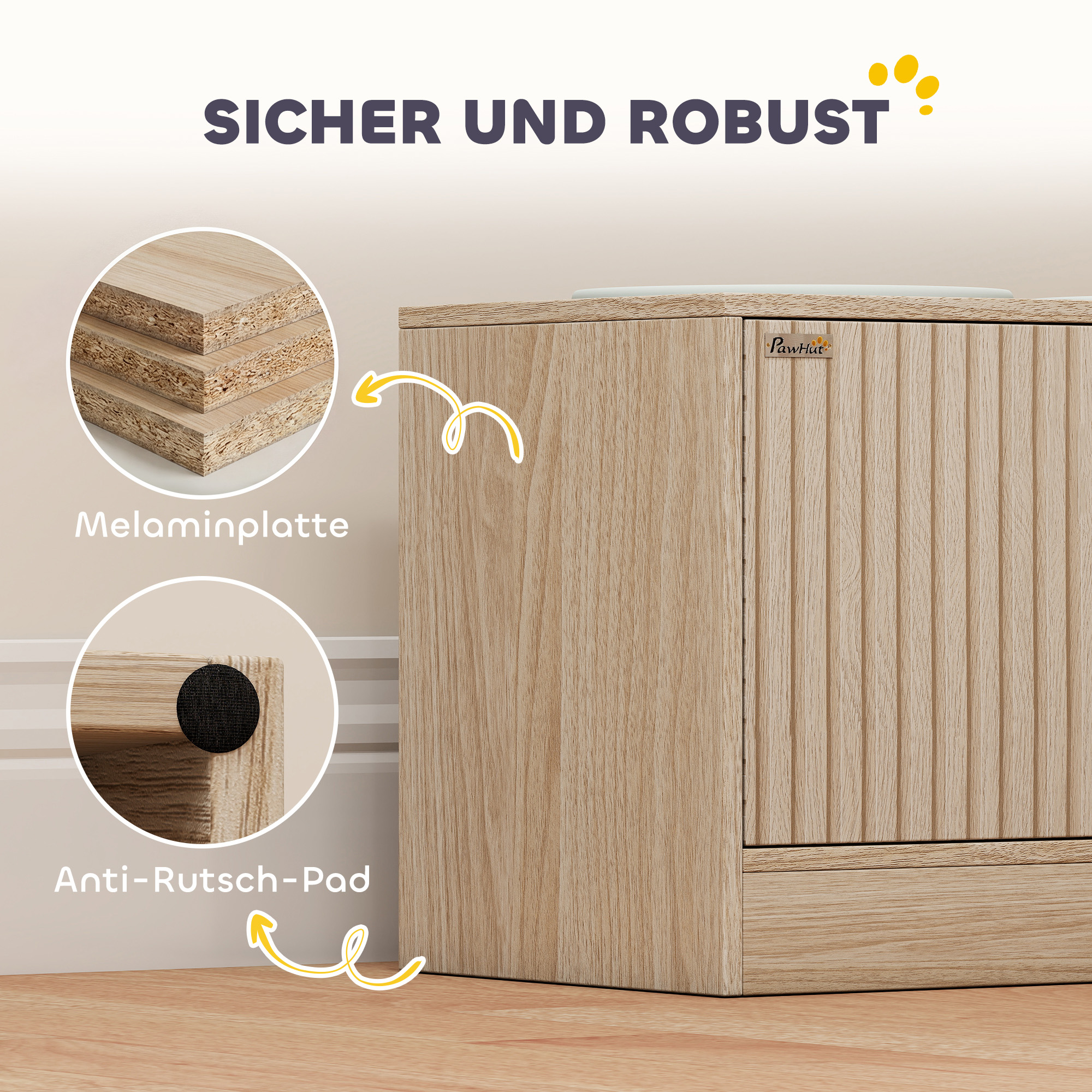 Hundefutterstation mit 2 Edelstahl-Näpfen, Schrank für Utensilien, für große Hunde, Zubehör, Holz