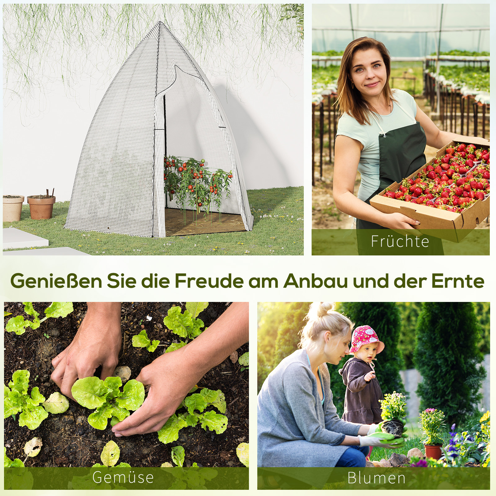 Mini Gewächshaus Überwinterungszelt für Pflanzen mit Rolltür Garten Balkon Winterschutz Weiß 160 x 140 x 180 cm