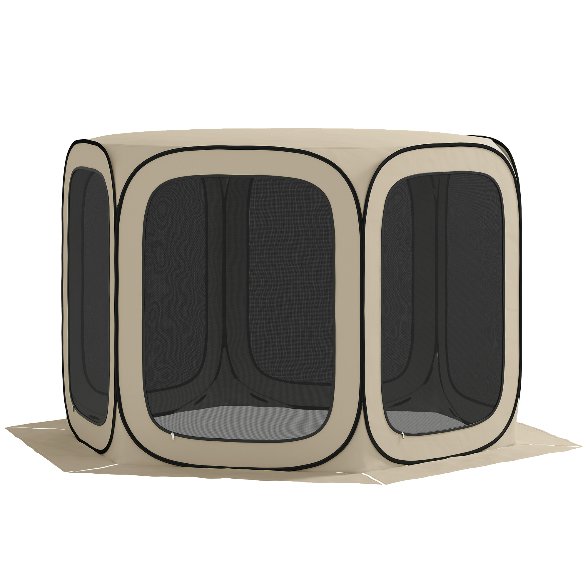 Pop-up-Campingzelt, tragbar, UPF50+ Schutz, Netz-Seiten, Stahldraht, Khaki