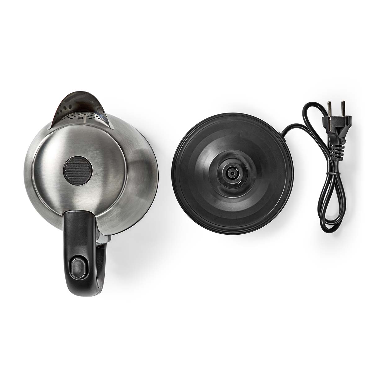 Wasserkocher | 1.7 l | Edelstahl | schwarz / Silber | Um 360 Grad drehbar | Verdecktes Heizelement | Strix Controller | Boil-dry protection