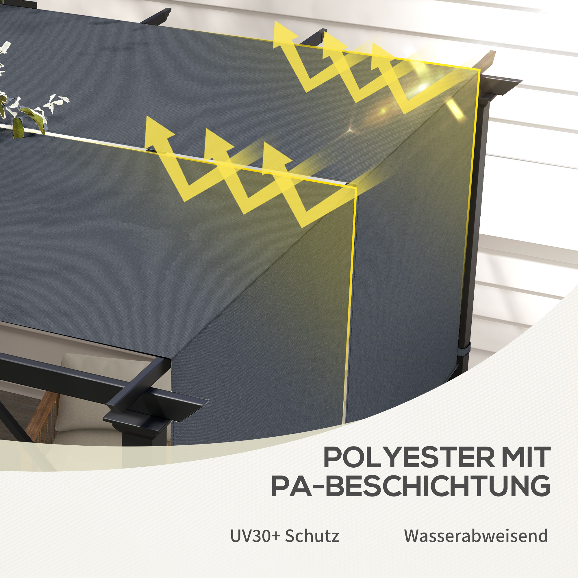 Ersatzdach für Pergola mit UV-Schutz, Sonnensegel für Terrassenüberdachung für 3 x 3 m Pavillon, Dunkelgrau