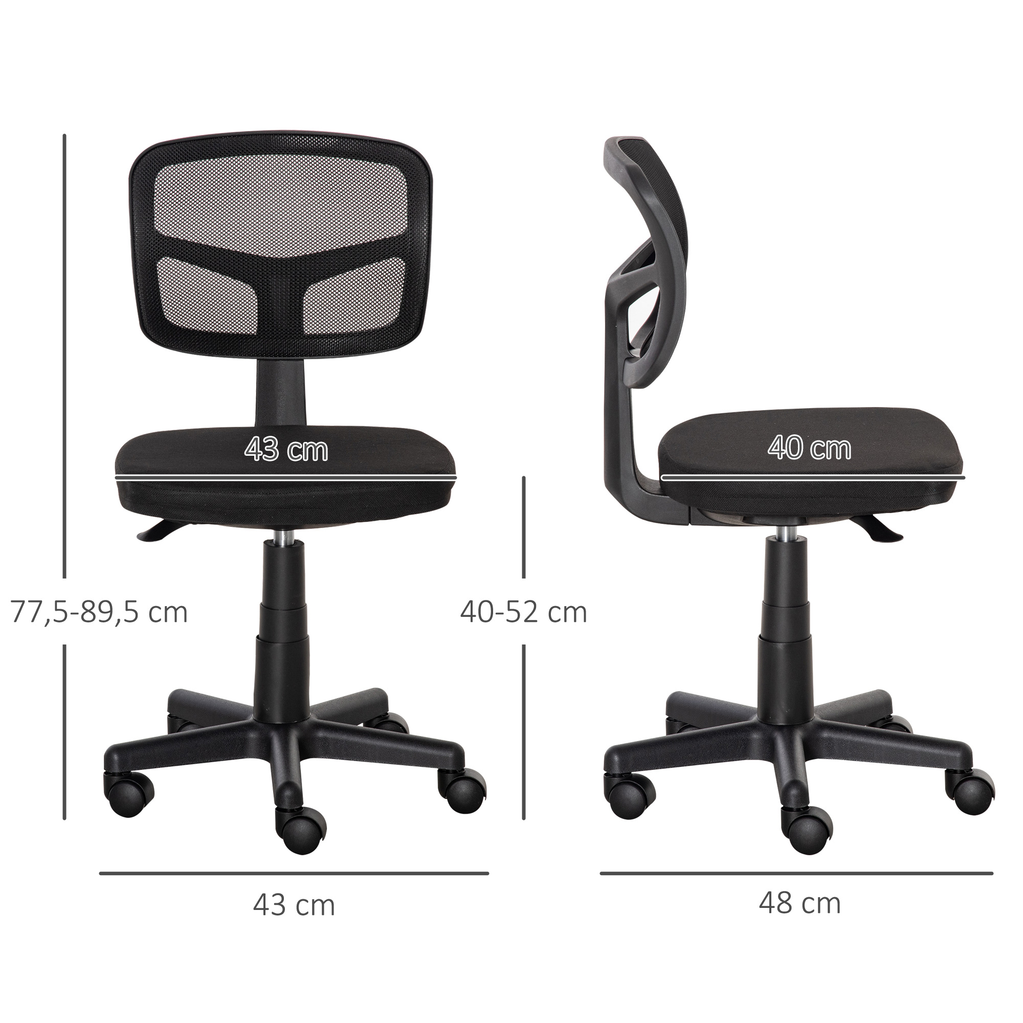 Bürostuhl Ergonomischer Schreibtischstuhl, Höhenverstellbarer Drehstuhl, Platzsparend Schwarz