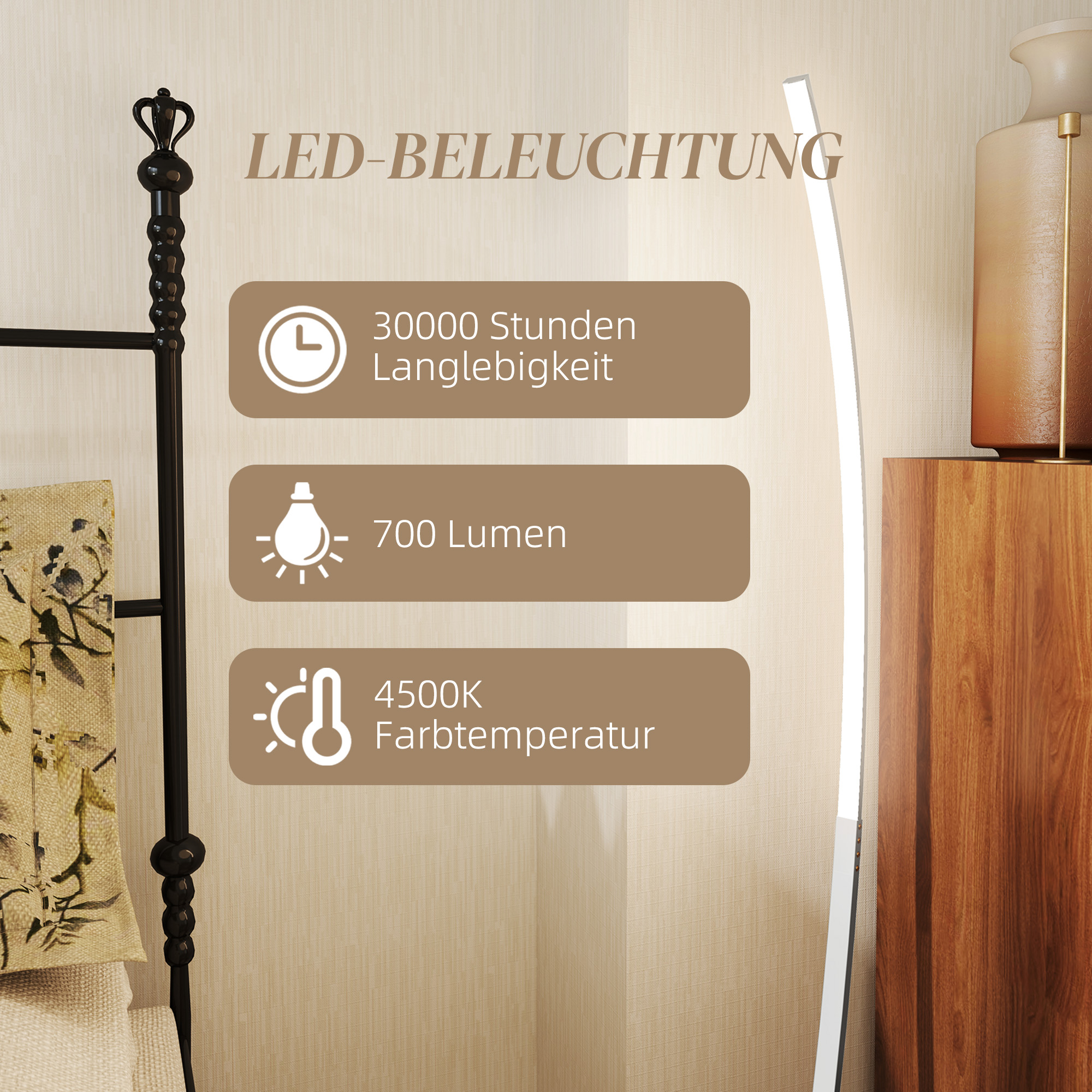 LED-Flurlampe mit anpassbarer Helligkeit, Moderne Stehlampe mit Fußschalter für Schlafzimmer, Wohnzimmer, Silber