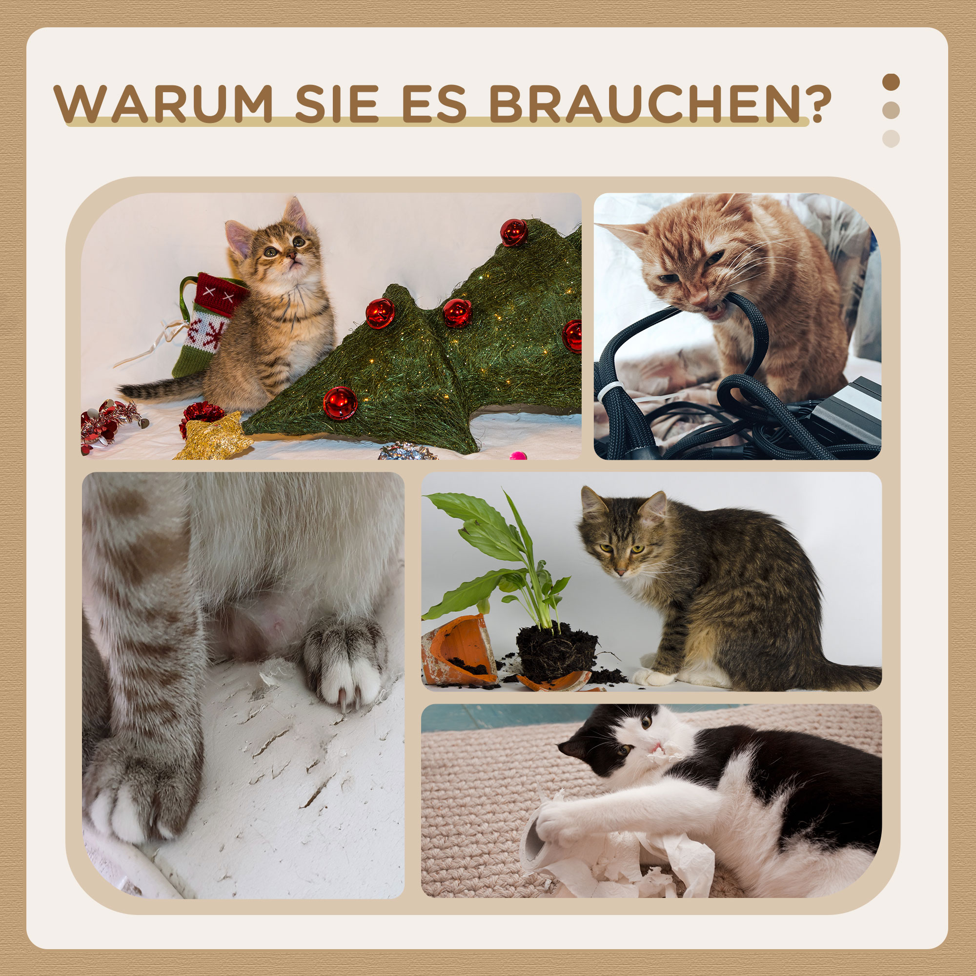 Kratzbaum für Kitten inkl. Spielzeug, Kugelbahn, Kugel mit Feder, 35 cm x 23 cm x 40 cm, Natur