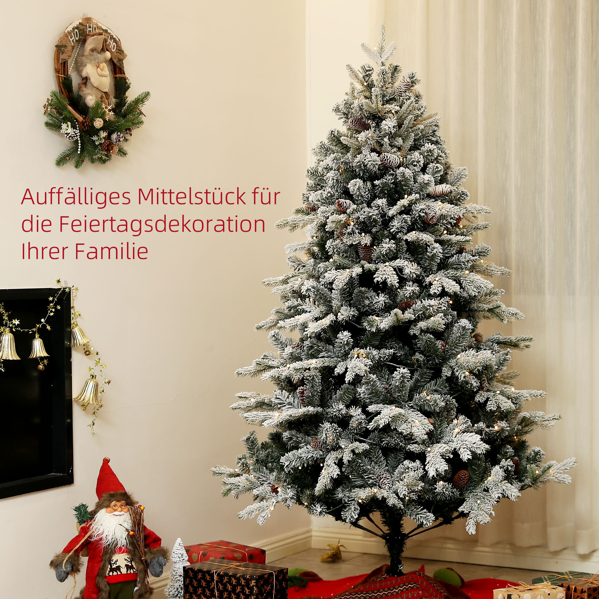 Weihnachtsbaum, 180 cm, LED-Lichter, schneebedeckt, flammenhemmend, Metall