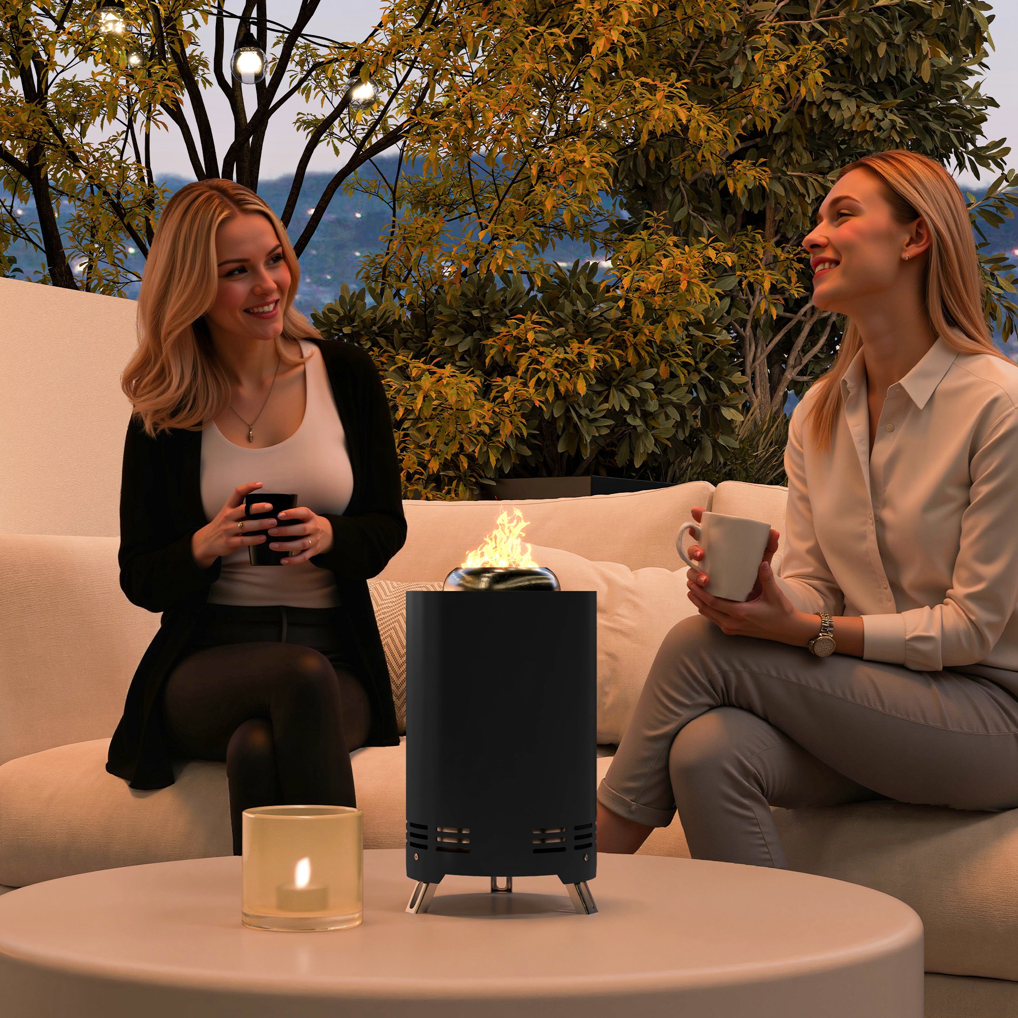 Feuerschale Ø16x25cm aus Edelstahl Feuerstelle mit Schürhaken Rauchfreie Feuerschalen Schwarz