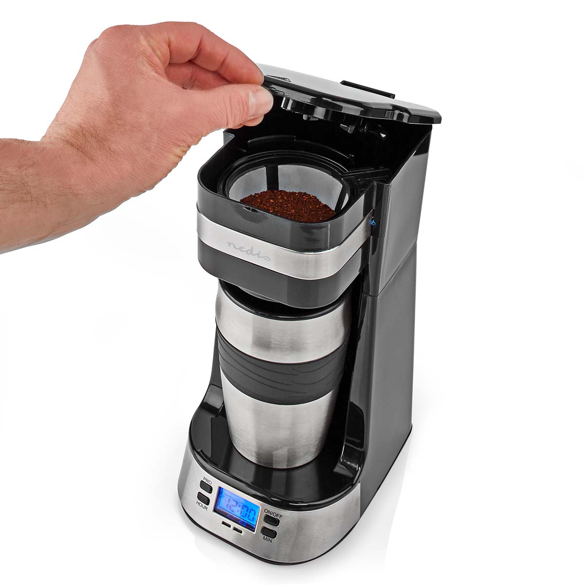 Kaffeemaschine | Filter Kaffee | 0.4 l | 1 Tassen | Timer einschalten | schwarz / Silber