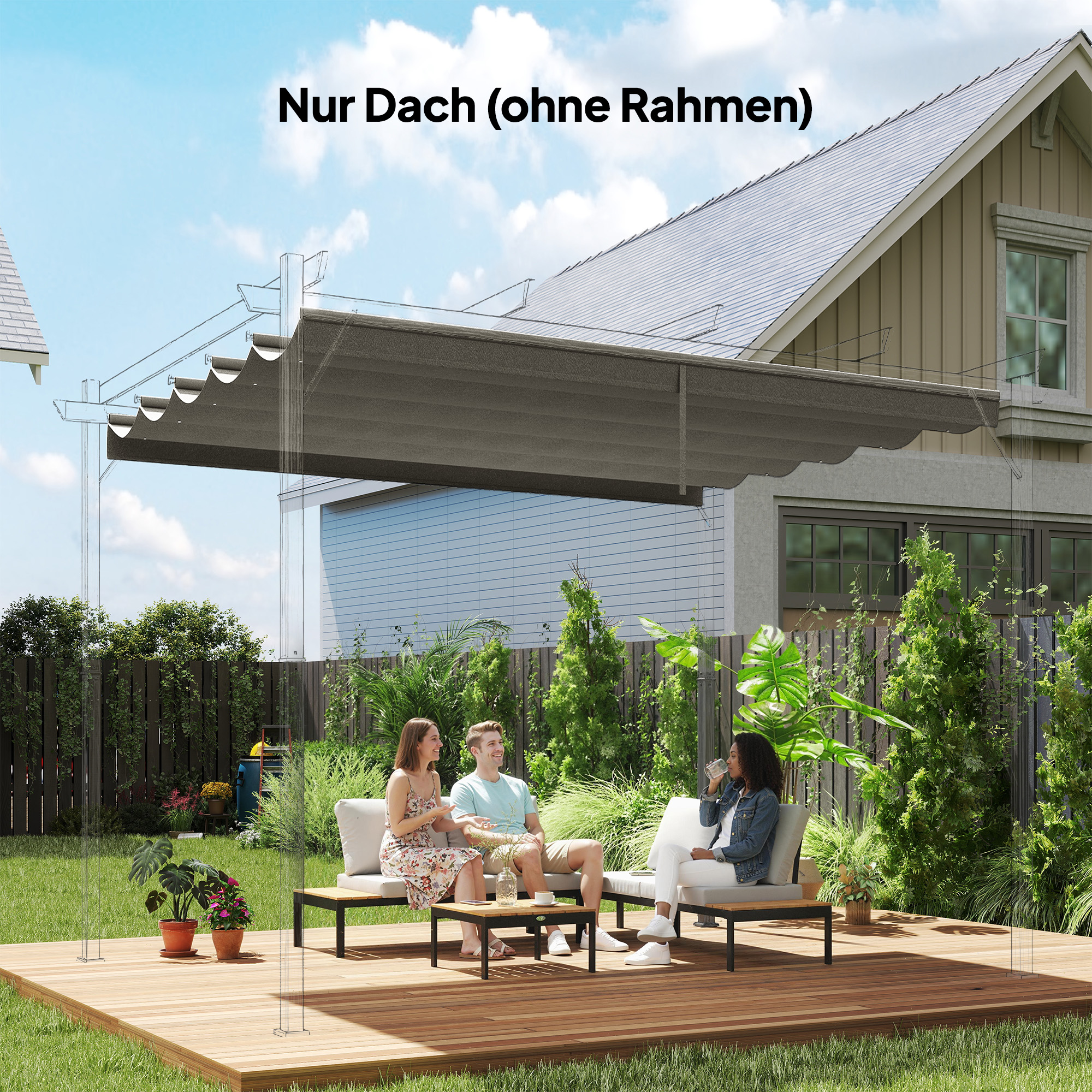 Ersatzdach für 3 x 3 m Pergola, einziehbar, mit Regenabflusslöchern, wetterfest, Polyester, Hellgrau