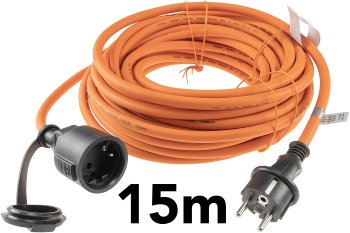 Verlängerungskabel 15m, IP44, Orange, H07RN-F 3G1,5 , Stecker / Kupplung Verlängerungskabel 15m, IP44, Orange, H07RN-F 3G1,5 , Stecker / Kupplung