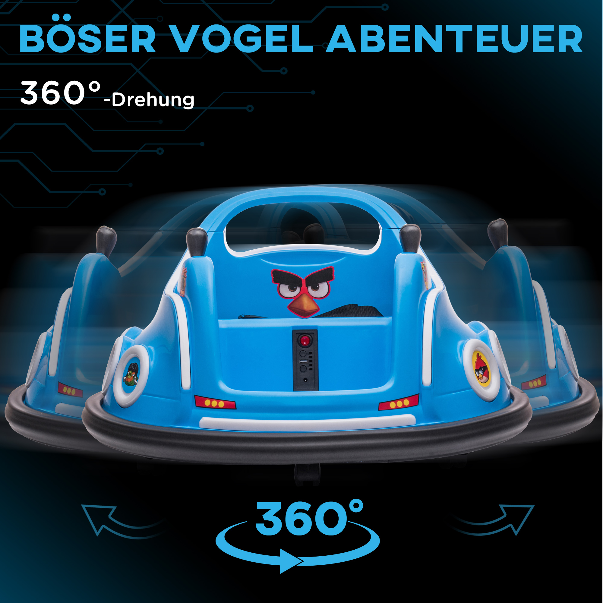 Kinder-Autoscooter, 360°-Drehung, für 3-5 Jahre, mit Fernbedienung, Musik, Blau