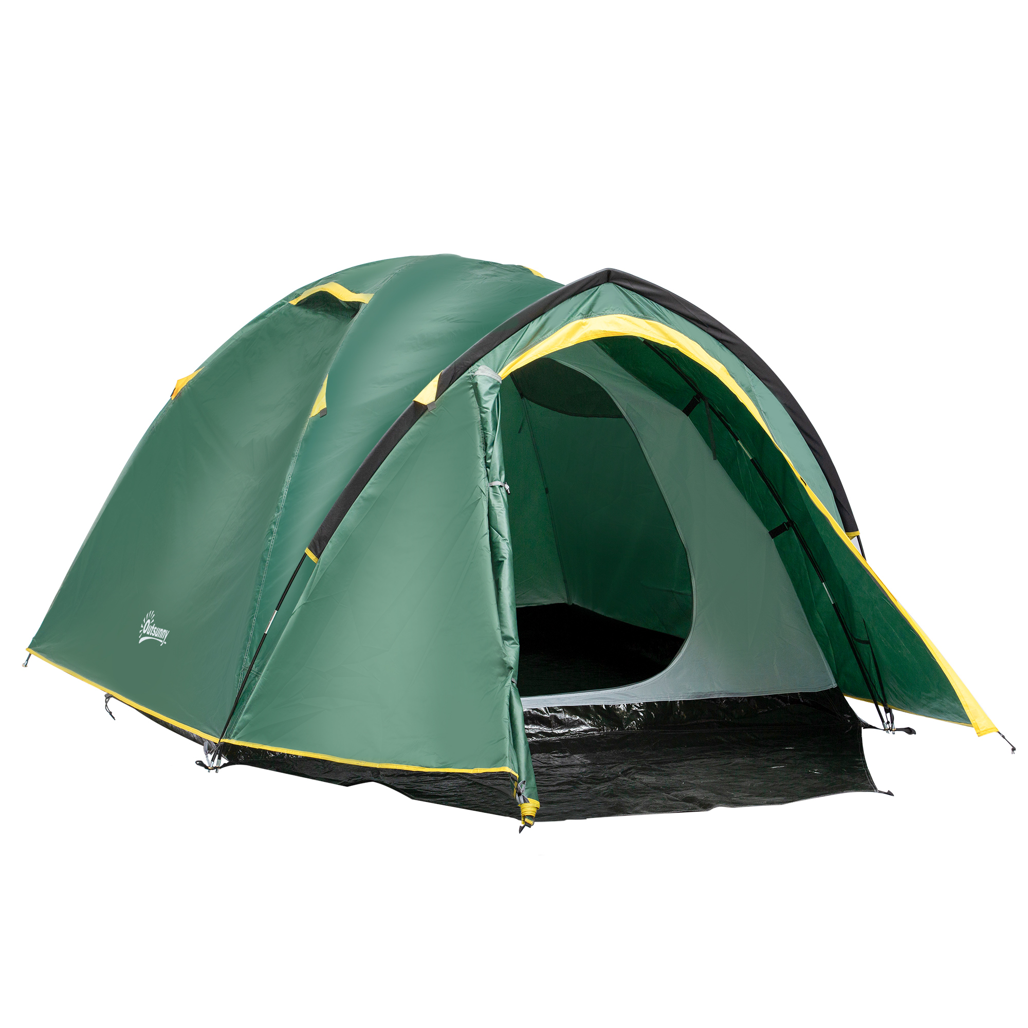 Zelt für 2 Personen 190T Campingzelt mit Heringen Kuppelzelt Glasfaser Polyester Grün+Gelb 325 x 183 x 130 cm