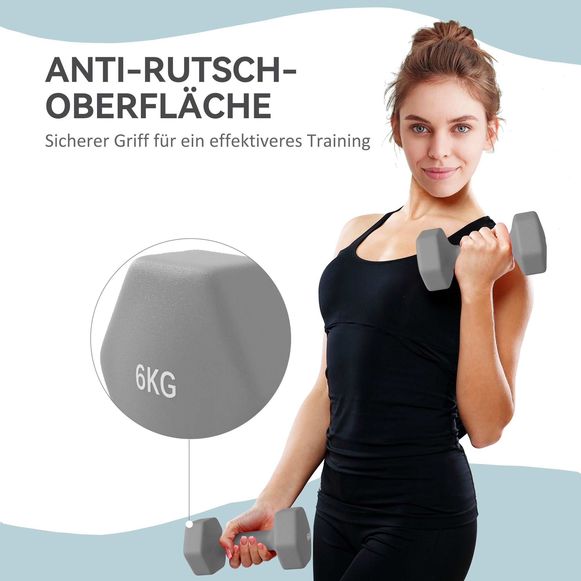2 x 6 kg Kurzhantel-Set, sechseckiges Design, bodenfreundlich, rutschfest, Grau