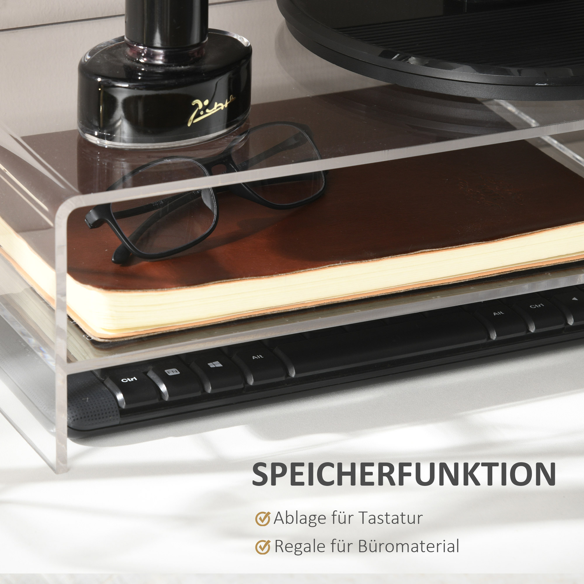 Monitorständer mit Tastaturfach, transparent, für Monitore bis 24 Zoll, 2 Etagen, Acryl, 50,8 x 19 x 12 cm