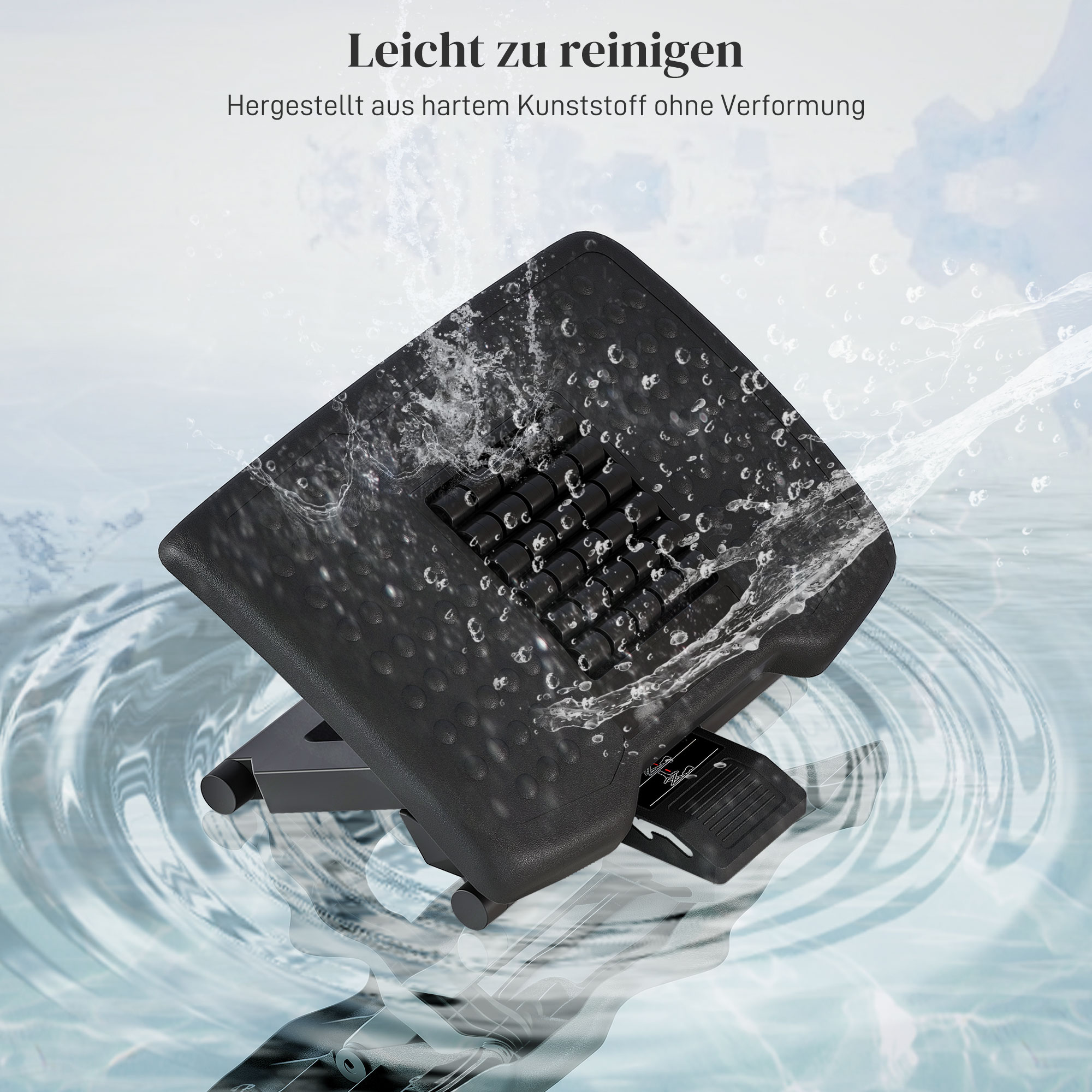 Ergonomische Fußstütze, höhenverstellbar, Massagefläche mit Rollen, Schwarz, 46 x 35 cm