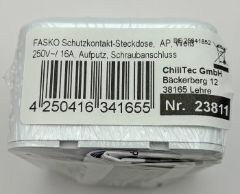 FASKO Schutzkontakt-Steckdose,  AP, Weiß, 250V~/ 16A, Aufputz, Schraubanschluss
