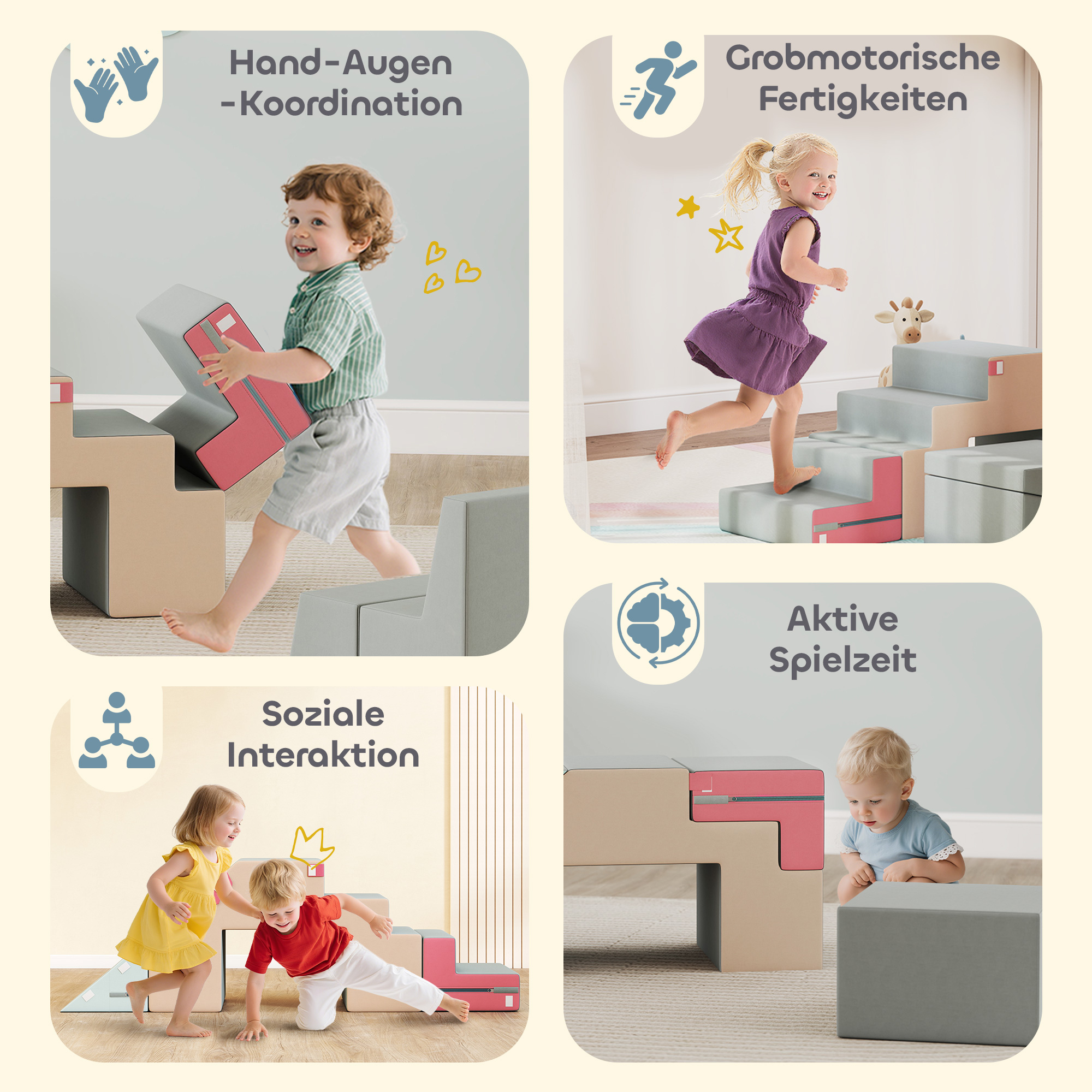 2-teiliges weiches Spielblöcke-Set für Kleinkinder, Kunstleder, Schaumstoff, zum Klettern, Bauen, Spielen, Bunt