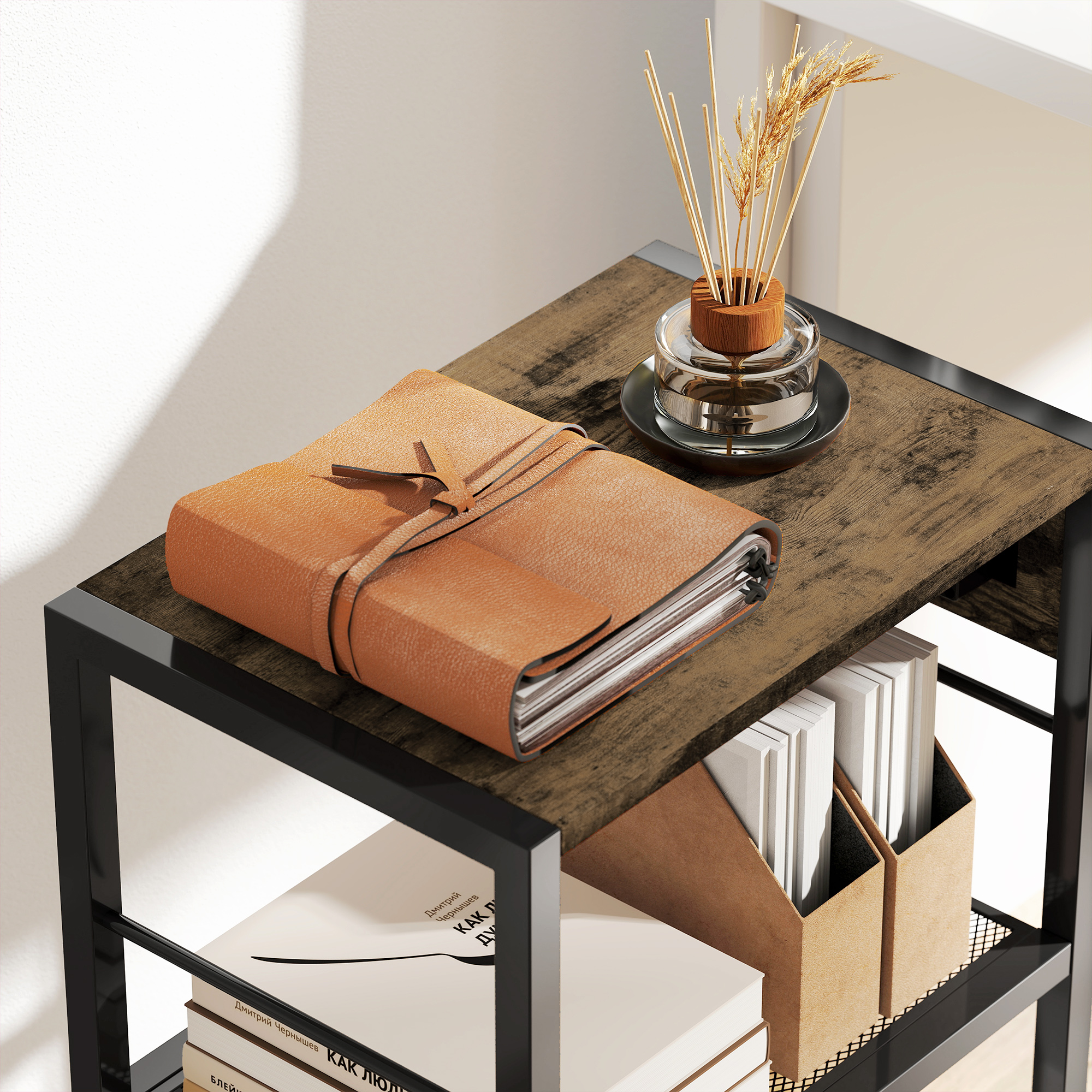 Druckerständer Druckeregal mit Rollen, Steckdosen, USB- und USB-C-Anschlüsse bis 40 kg Rustikalbraun