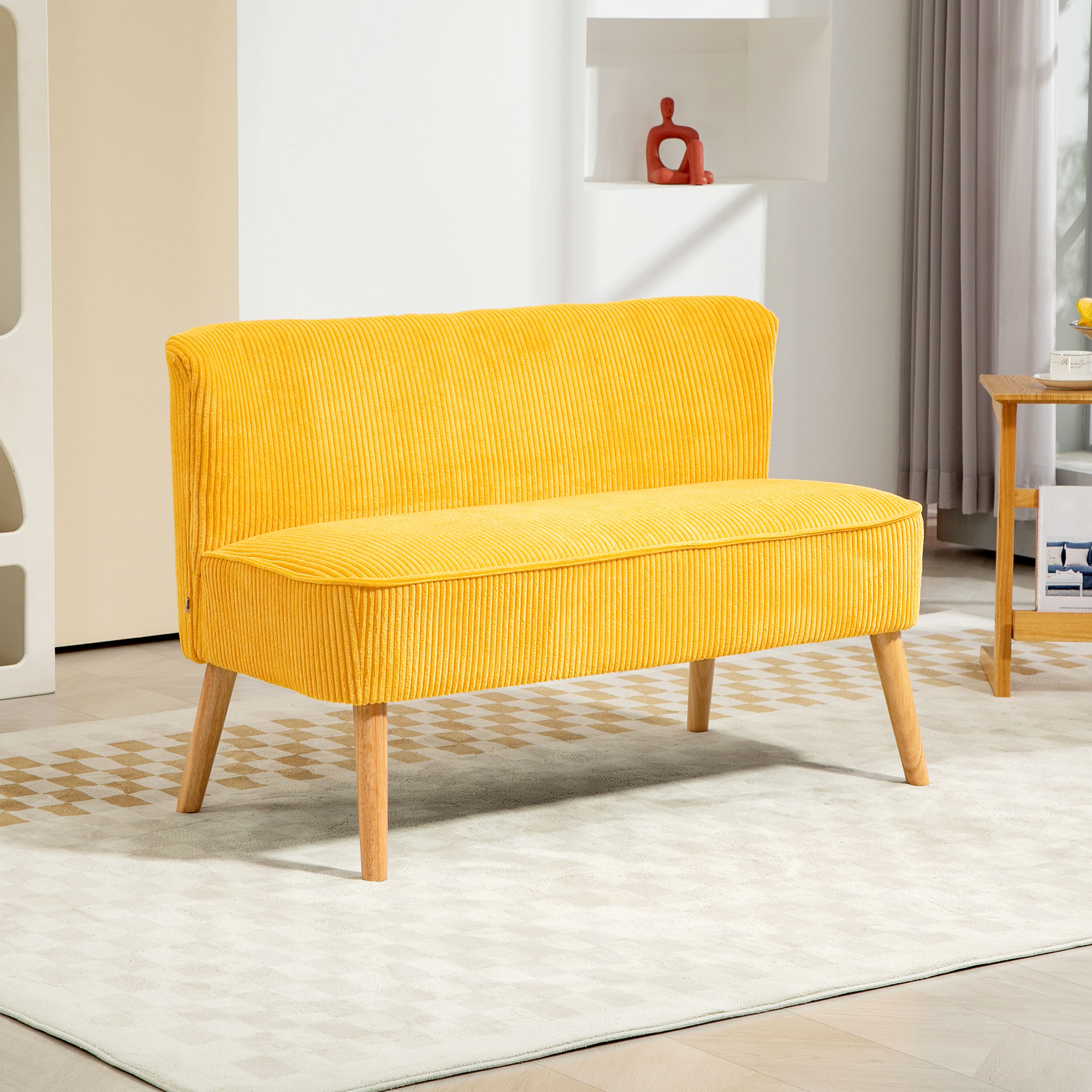 Zweisitzer-Sofa, elegantes Skandi Design, massiver Holzrahmen, bis 150 kg, 117 x 56,5 x 77 cm, Gelb