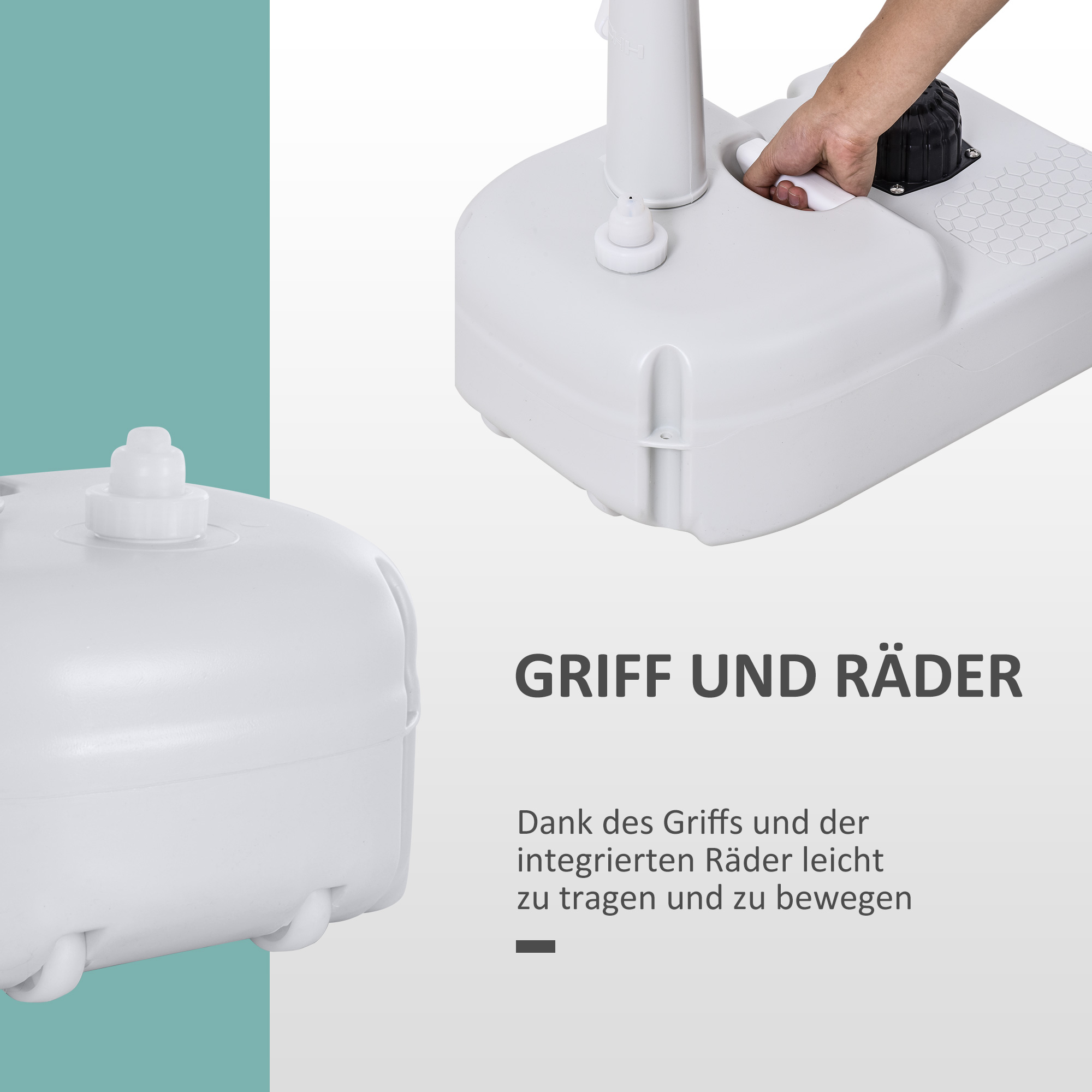 Waschbecken Handwaschbecken Mobiles Waschbecken, tragbar, inkl, Rädern, 51 cm x 33,5 cm x 103cm, Weiß