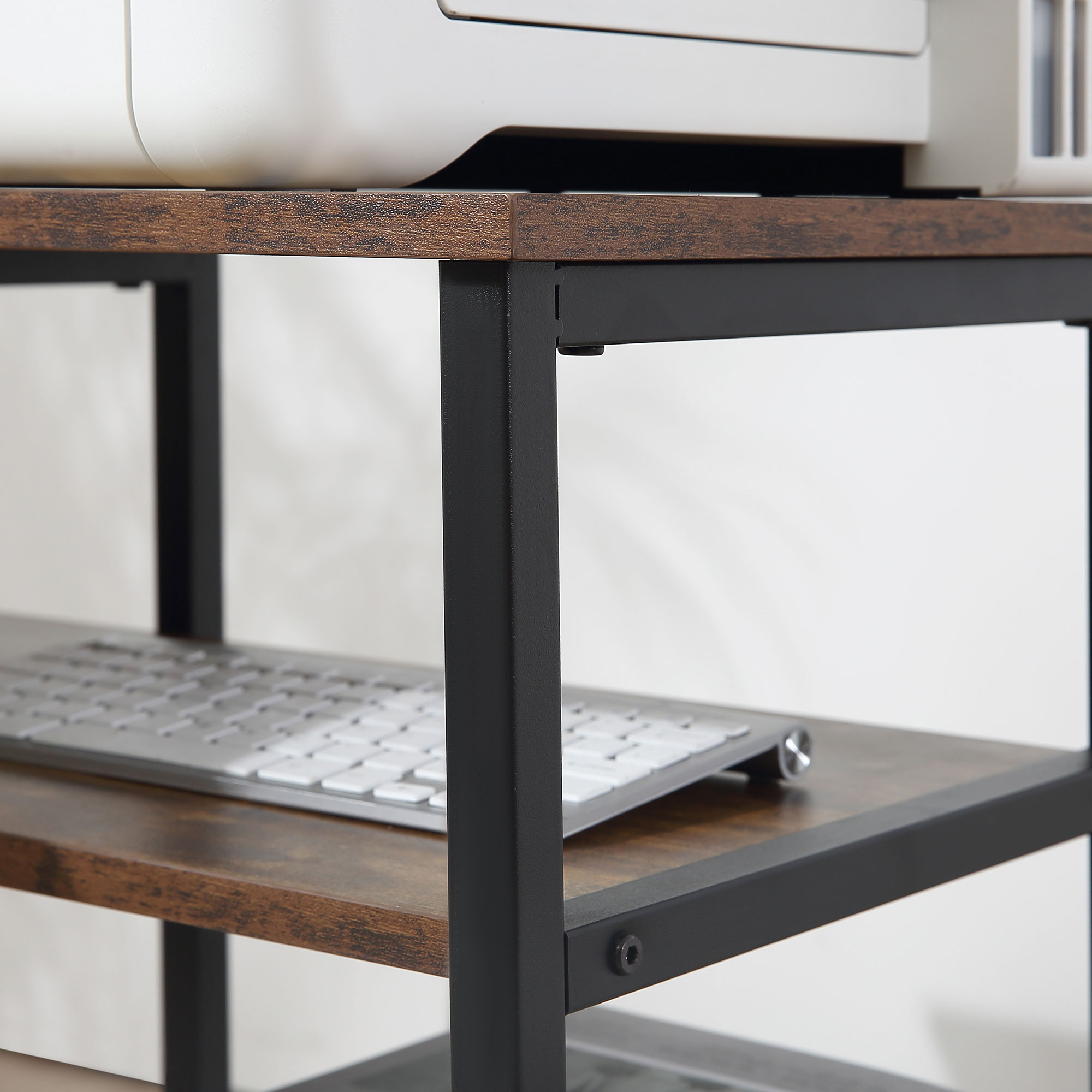 Eckschreibtisch Winkelschreibtisch PC-Tisch Computertisch Bürotisch Regal Schublade L-Form Spanplatte Metall Rustikales Braun 135 x 90 x 79 cm