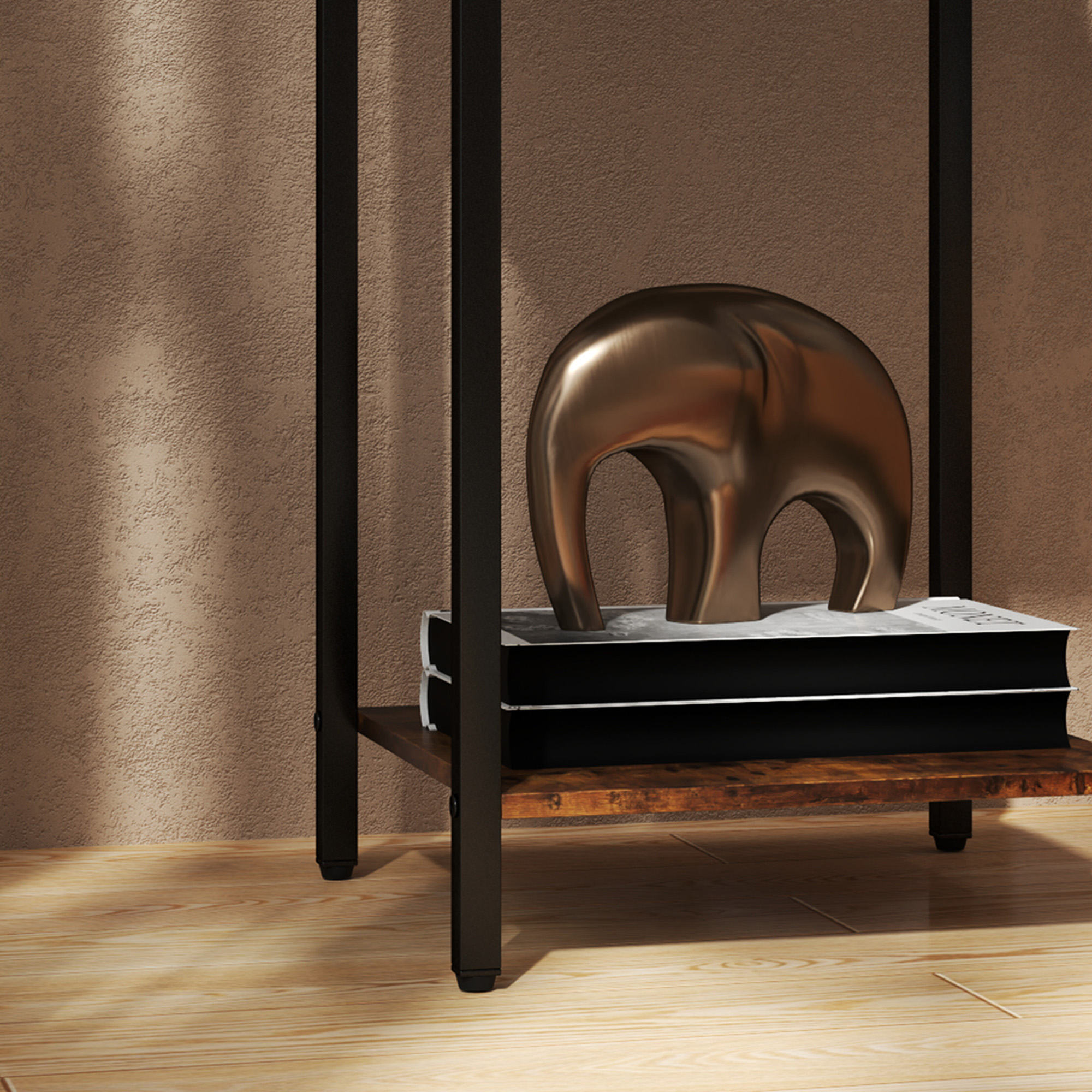 Beistelltisch im Industriestil, Schublade, Ablagefach, Metallrahmen, Holz, 40 x 40 x 68 cm, Braun